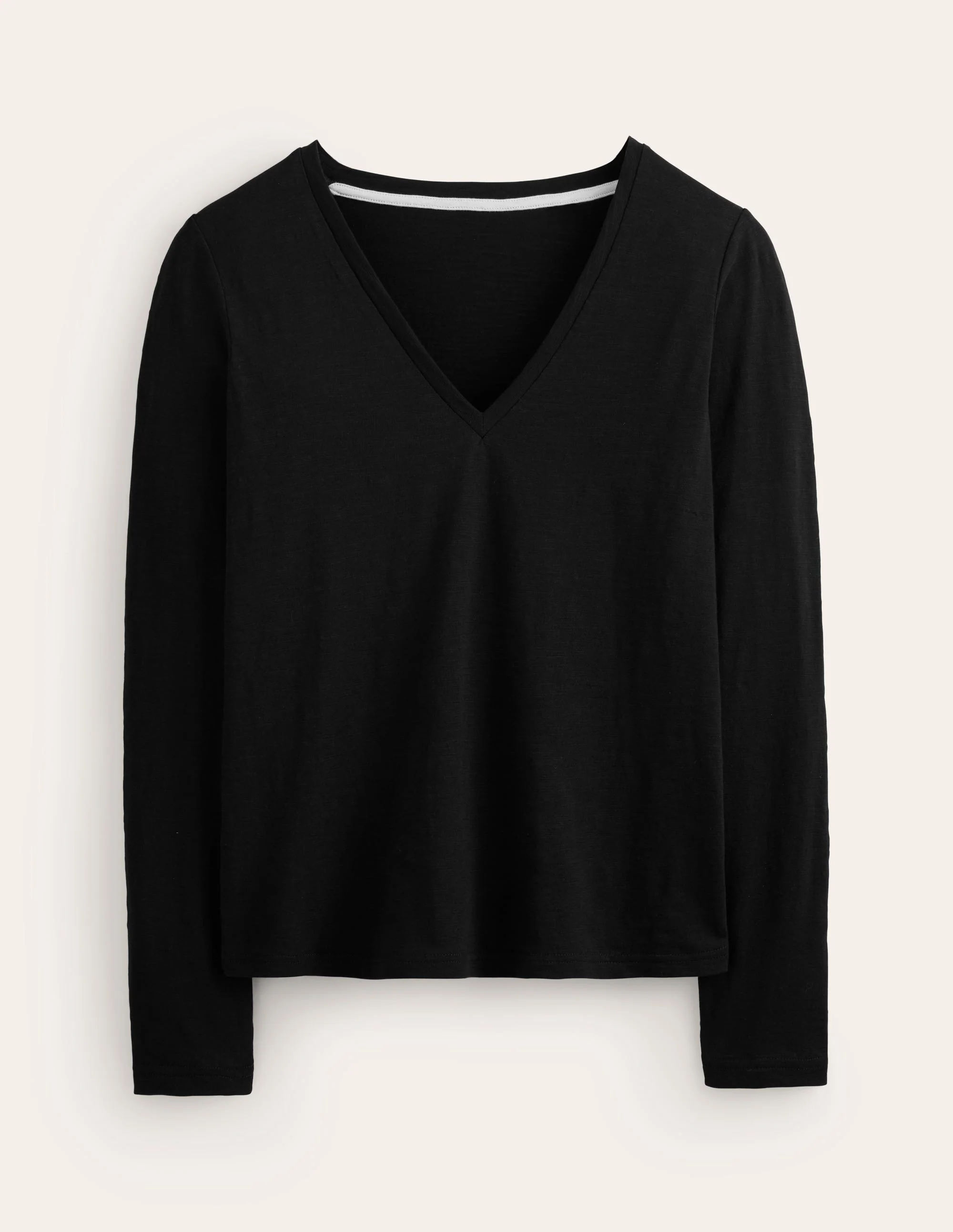 Cotton V-Neck Long Sleeve Top-Black - Image 5