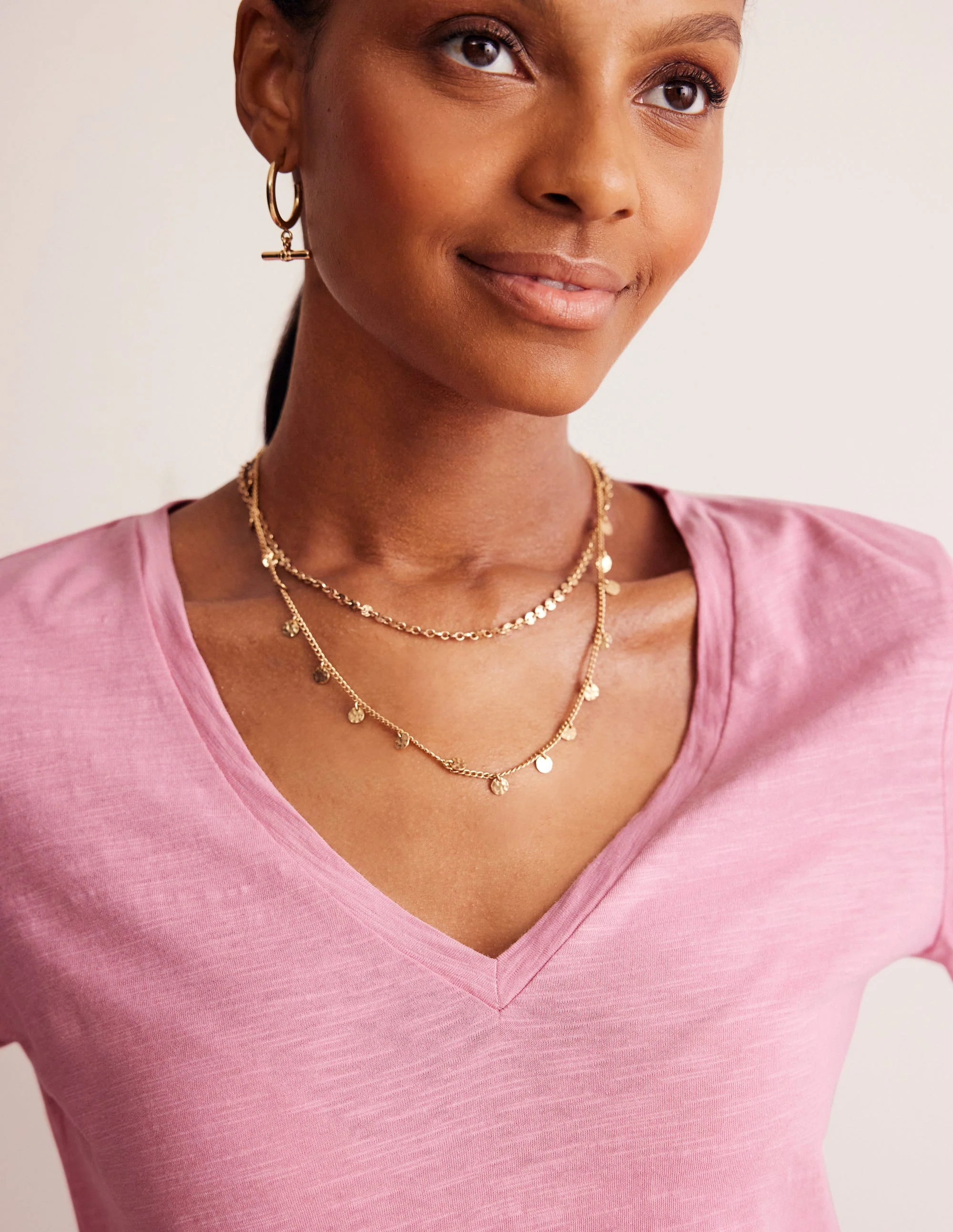 Cotton V-Neck Long Sleeve Top-Old Rose - Image 2