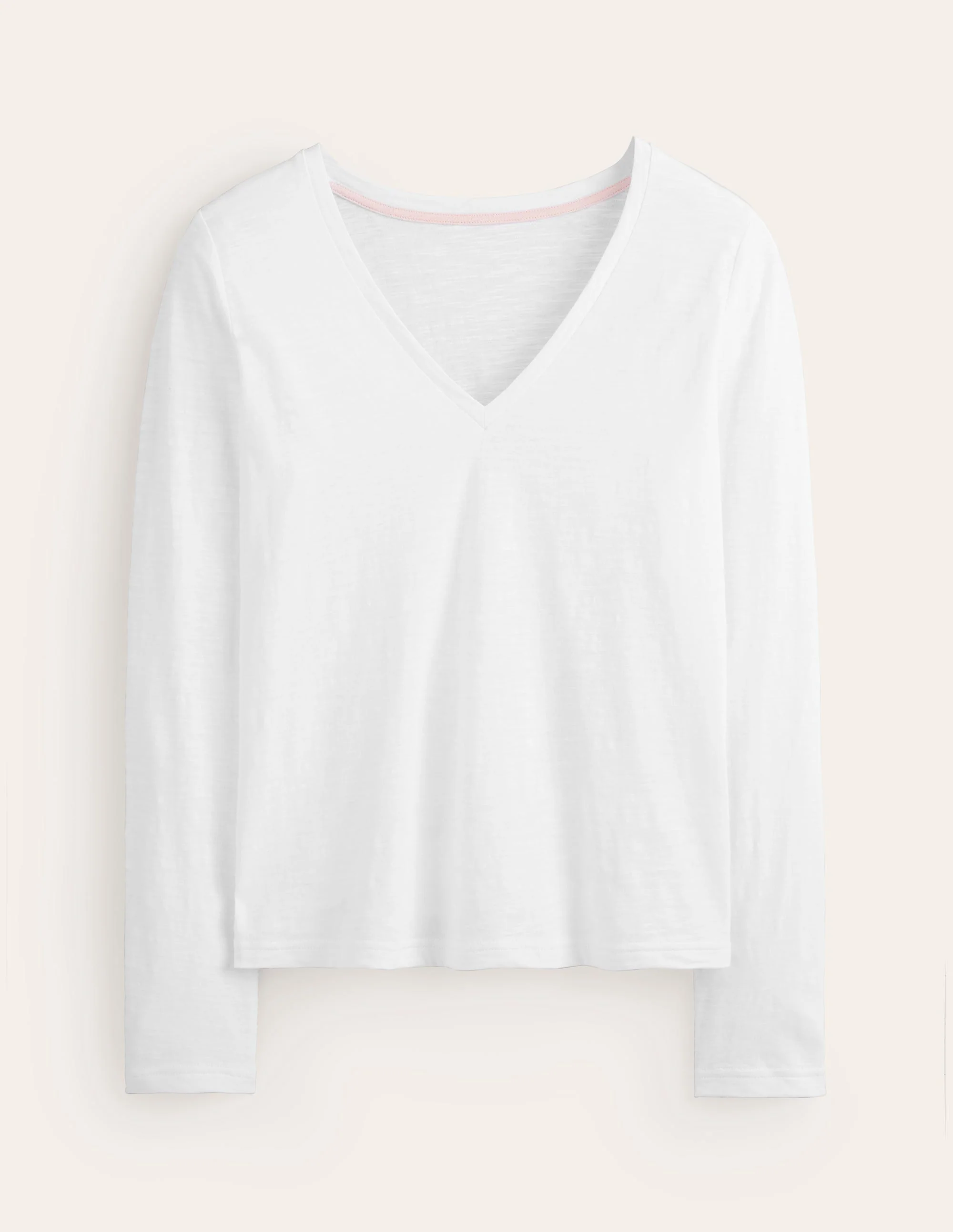 Cotton V-Neck Long Sleeve Top-White - Image 5