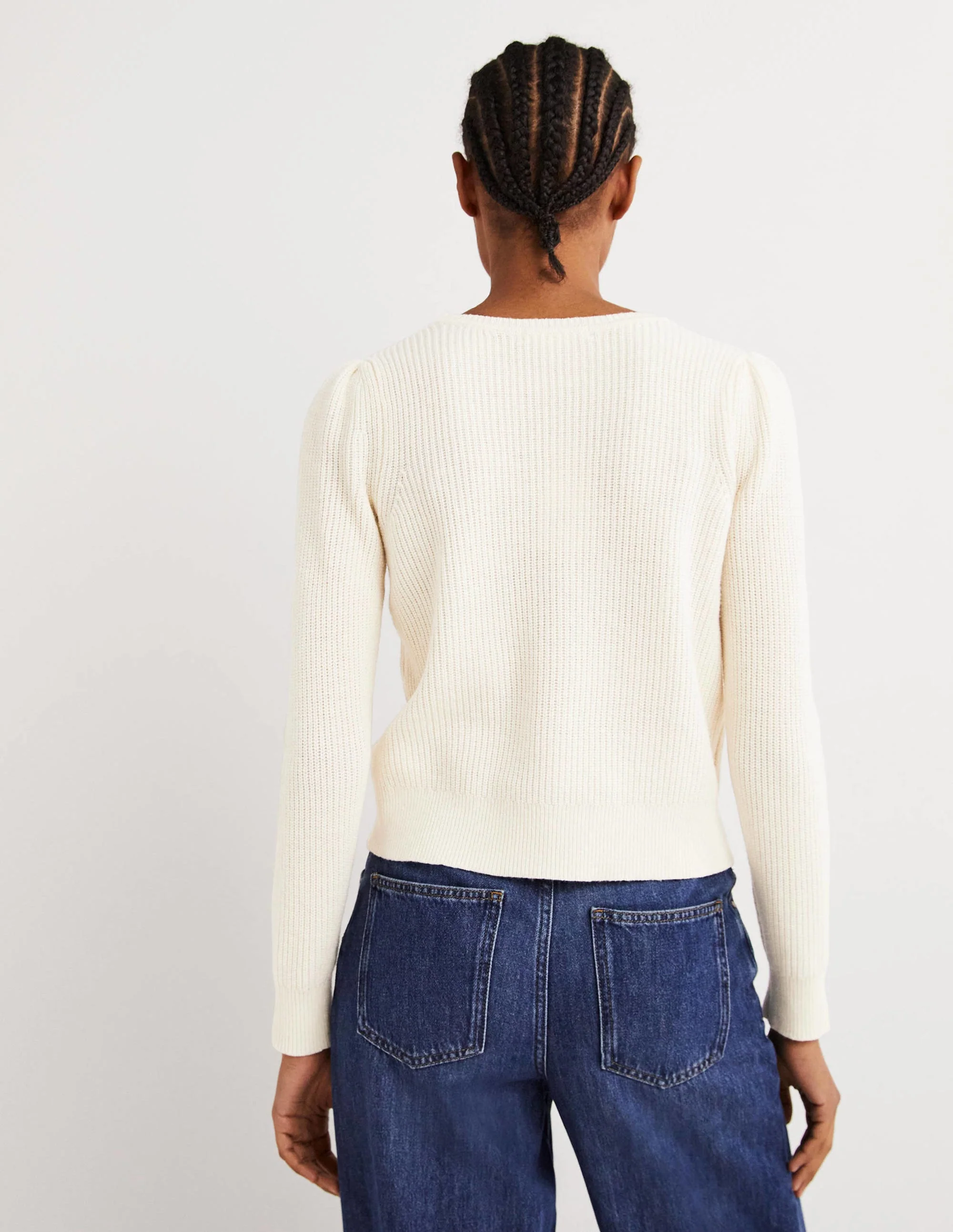 Cream Embellished Bow Ribbed Sweater-Warm Ivory, Jewelled Bow - Image 3