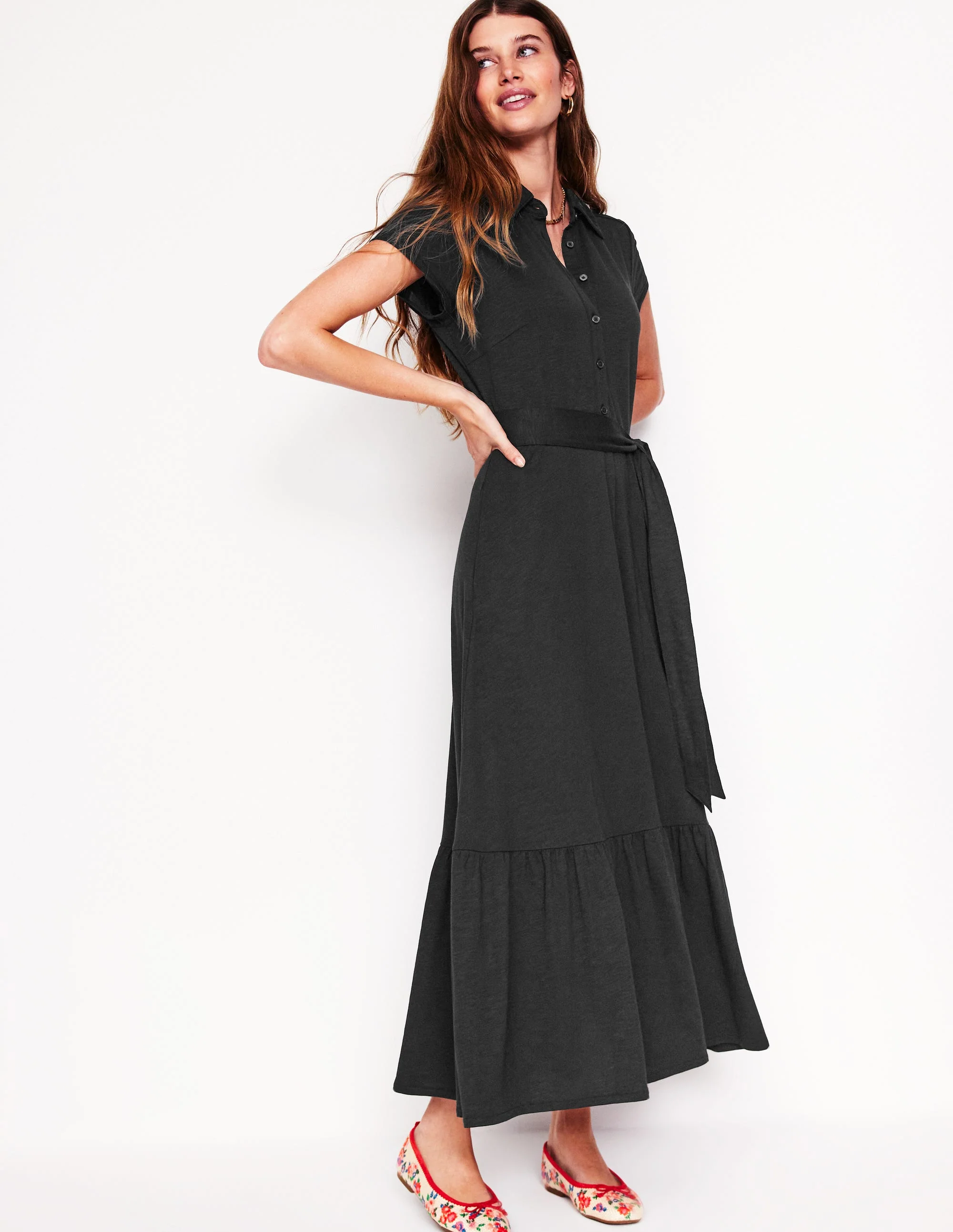 Cressida Jersey Shirt Dress-Black - Image 4