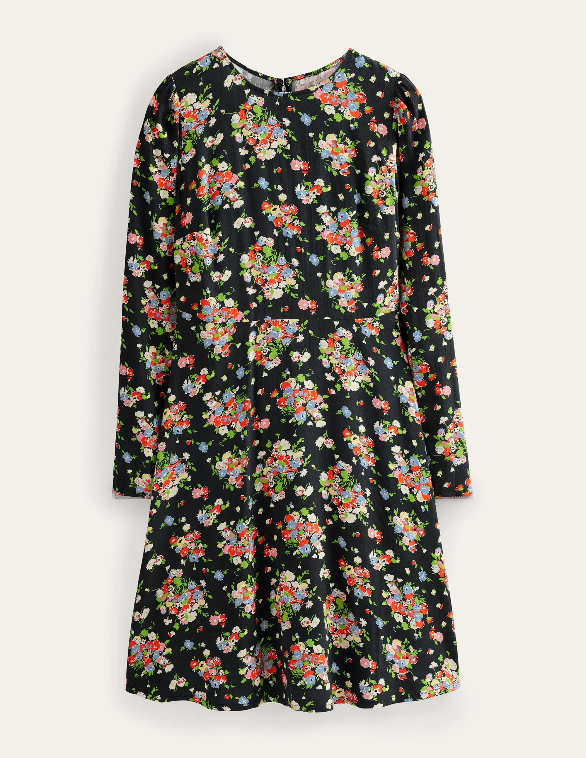 Crew Neck Fit-and-Flare Dress-Black, Wild Cluster - Image 5