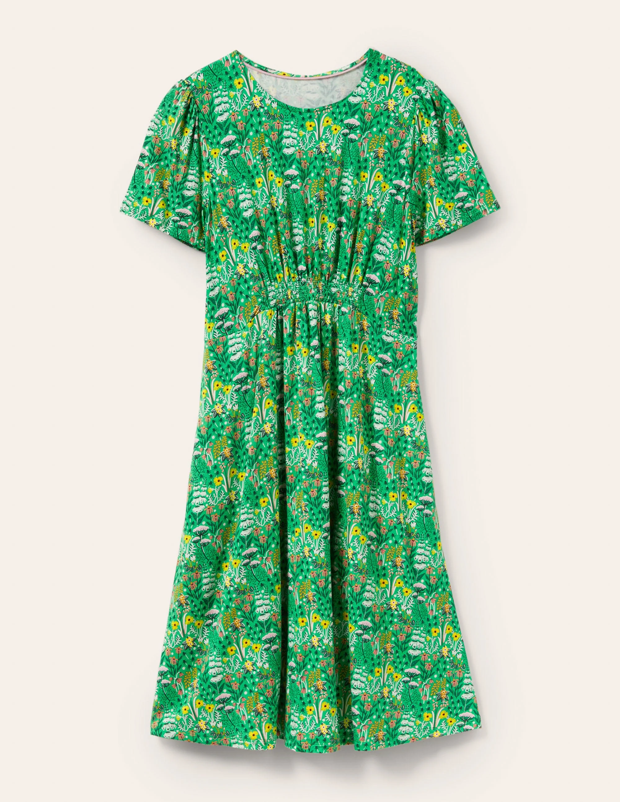 Crew Neck Jersey Dress-Rich Emerald, Wildflower Bloom - Image 5