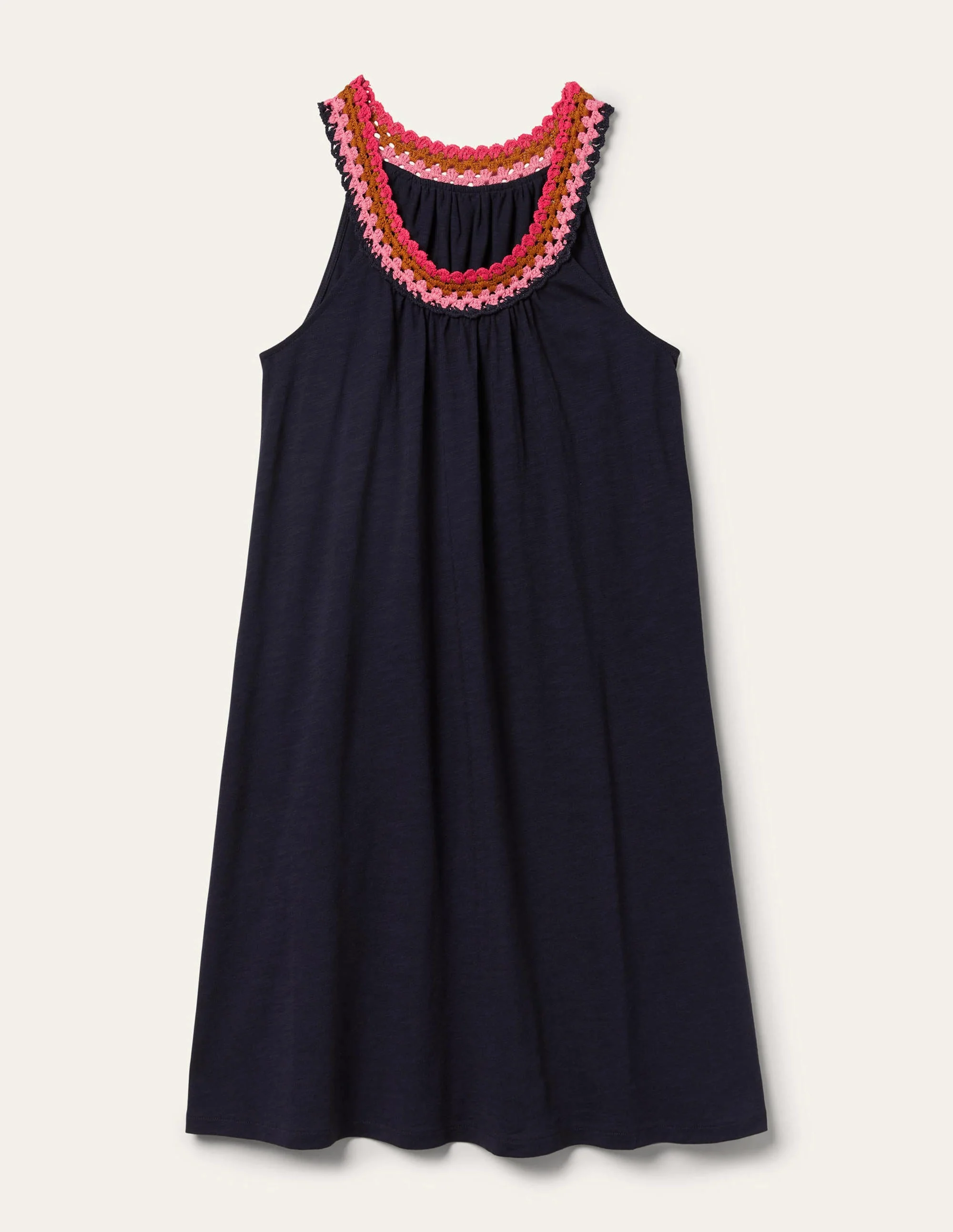 Crochet Detail Jersey Dress-Navy - Image 6
