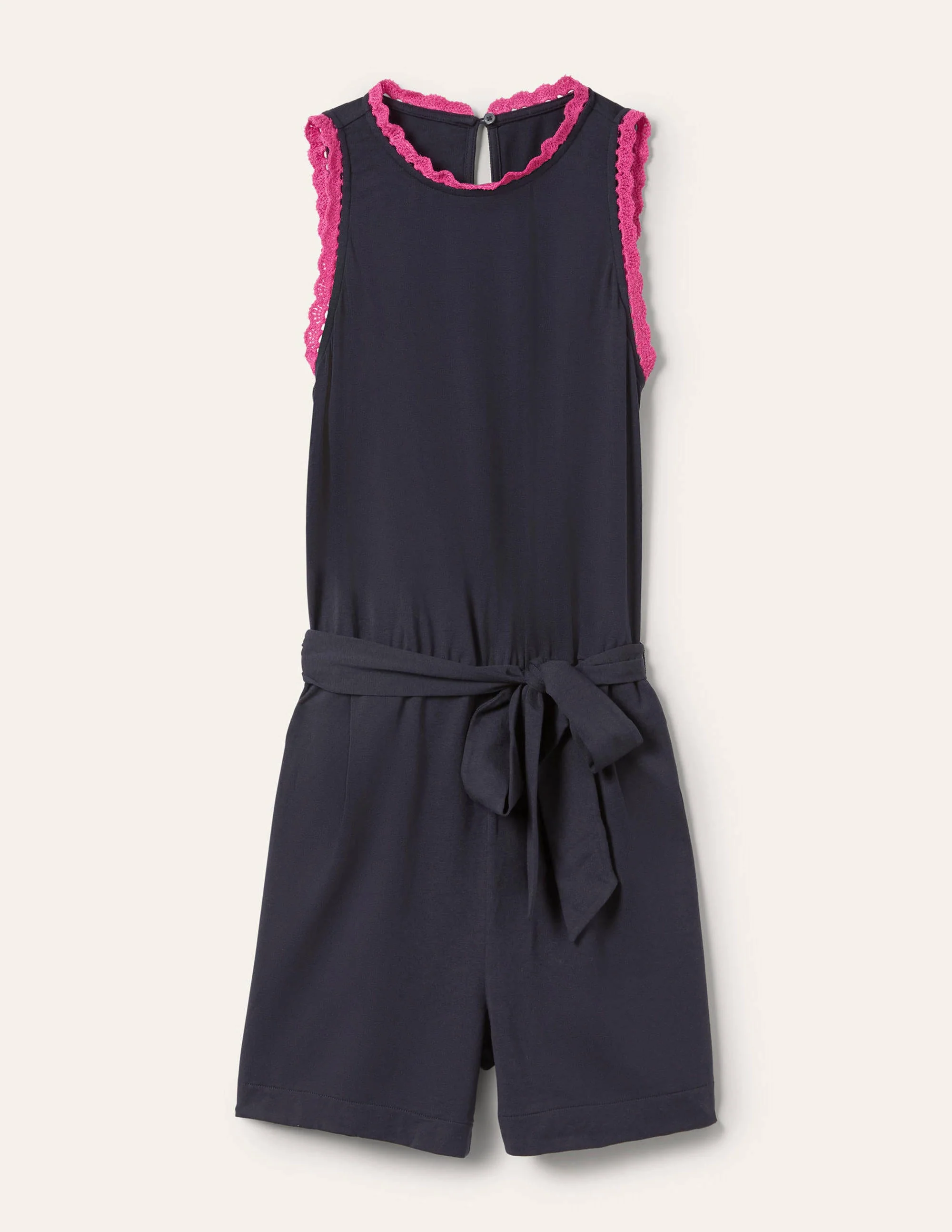 Crochet Detail Jersey Romper-Navy - Image 6