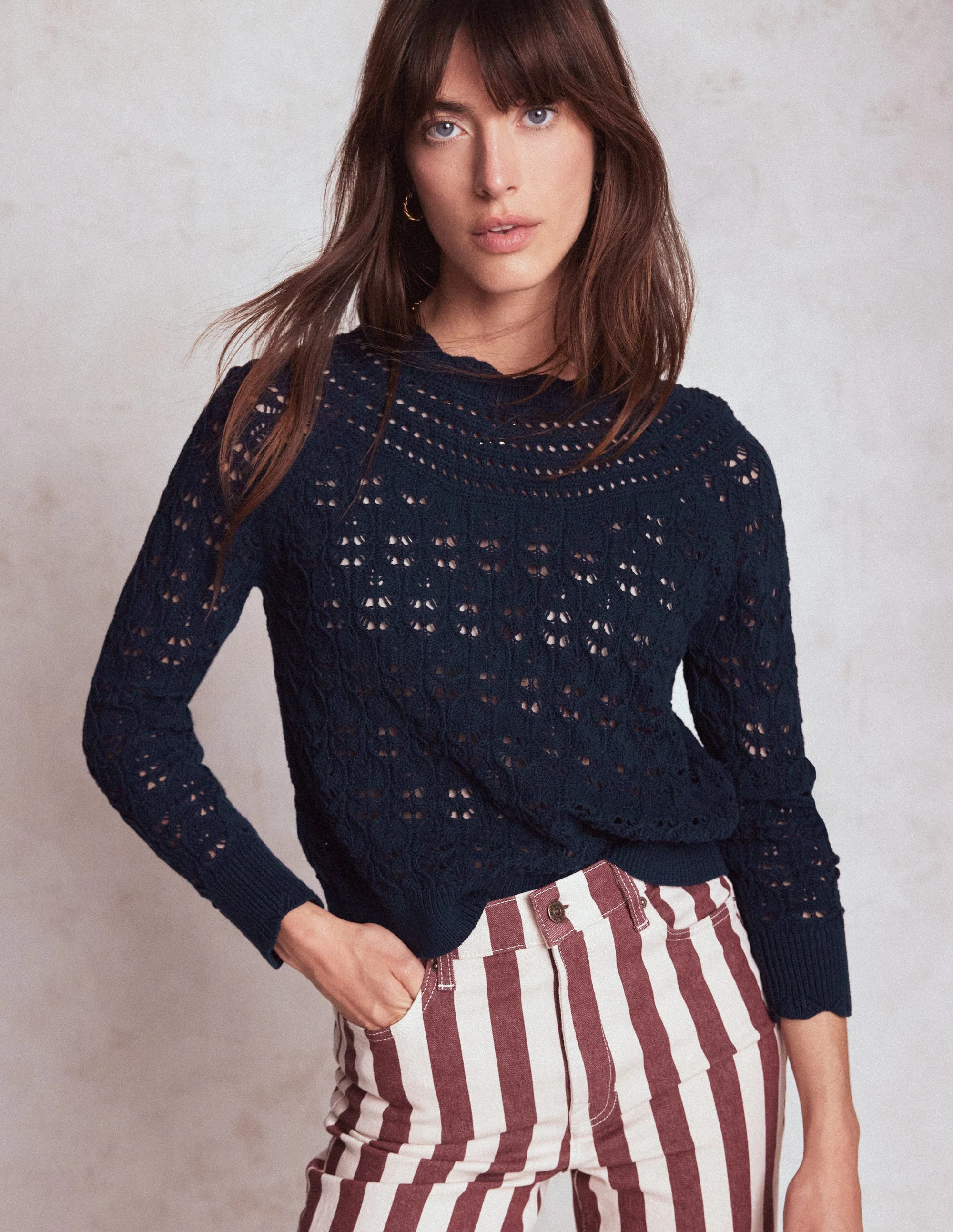Crochet Mix Stitch Sweater-Navy - Image 4