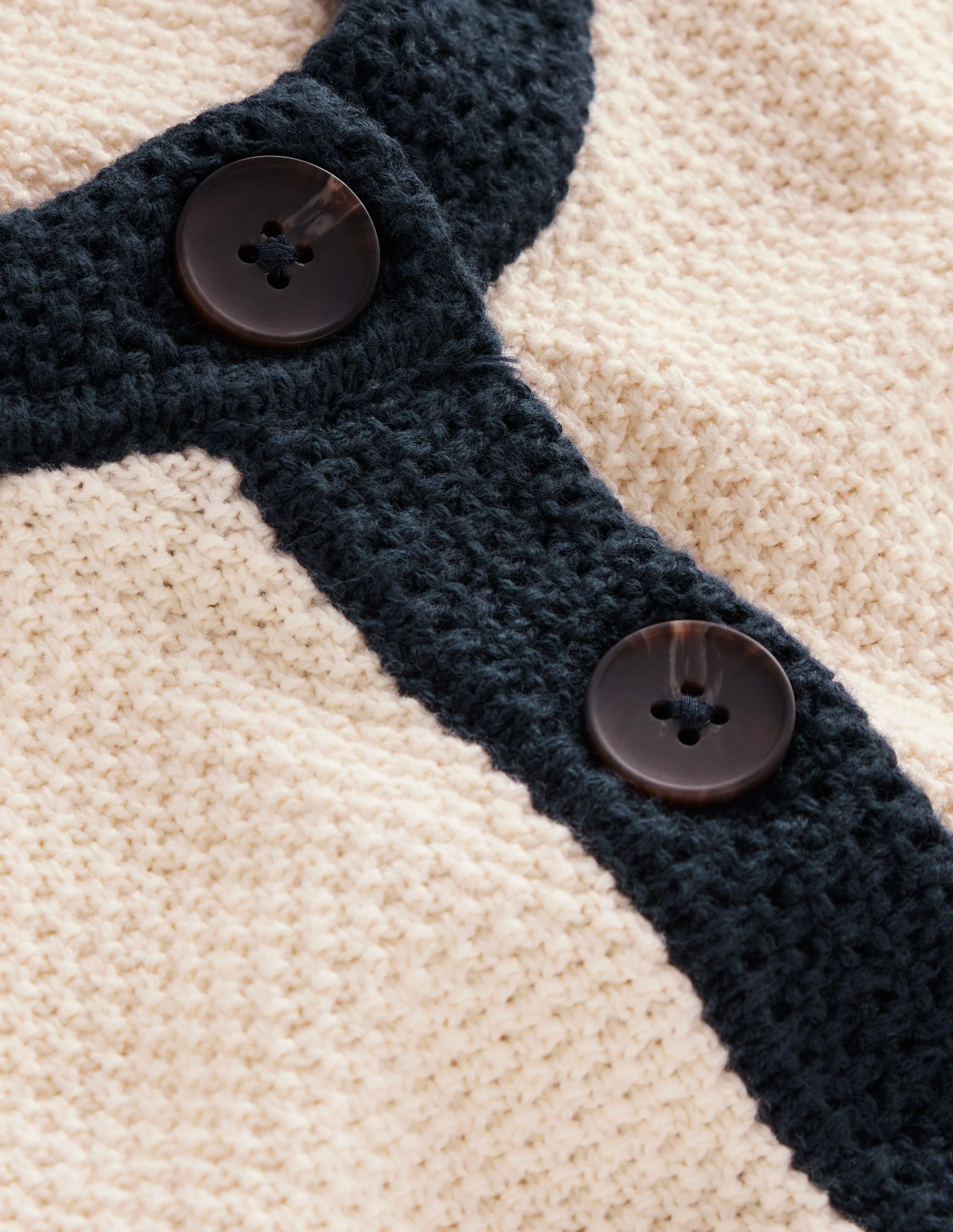 Crochet Trim Knitted Dress-Ivory, Navy - Image 6