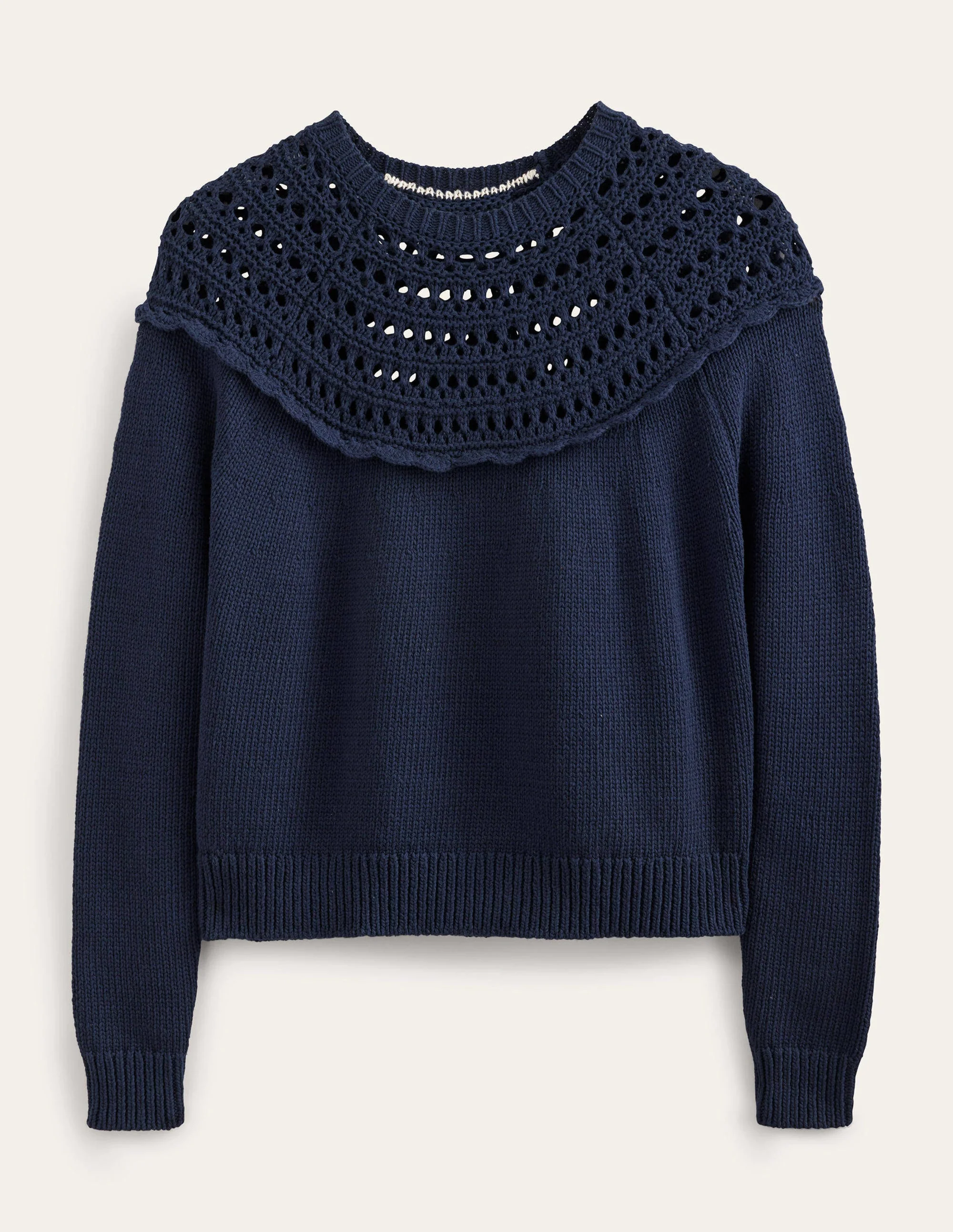 Crochet Yoke Sweater-Navy - Image 5