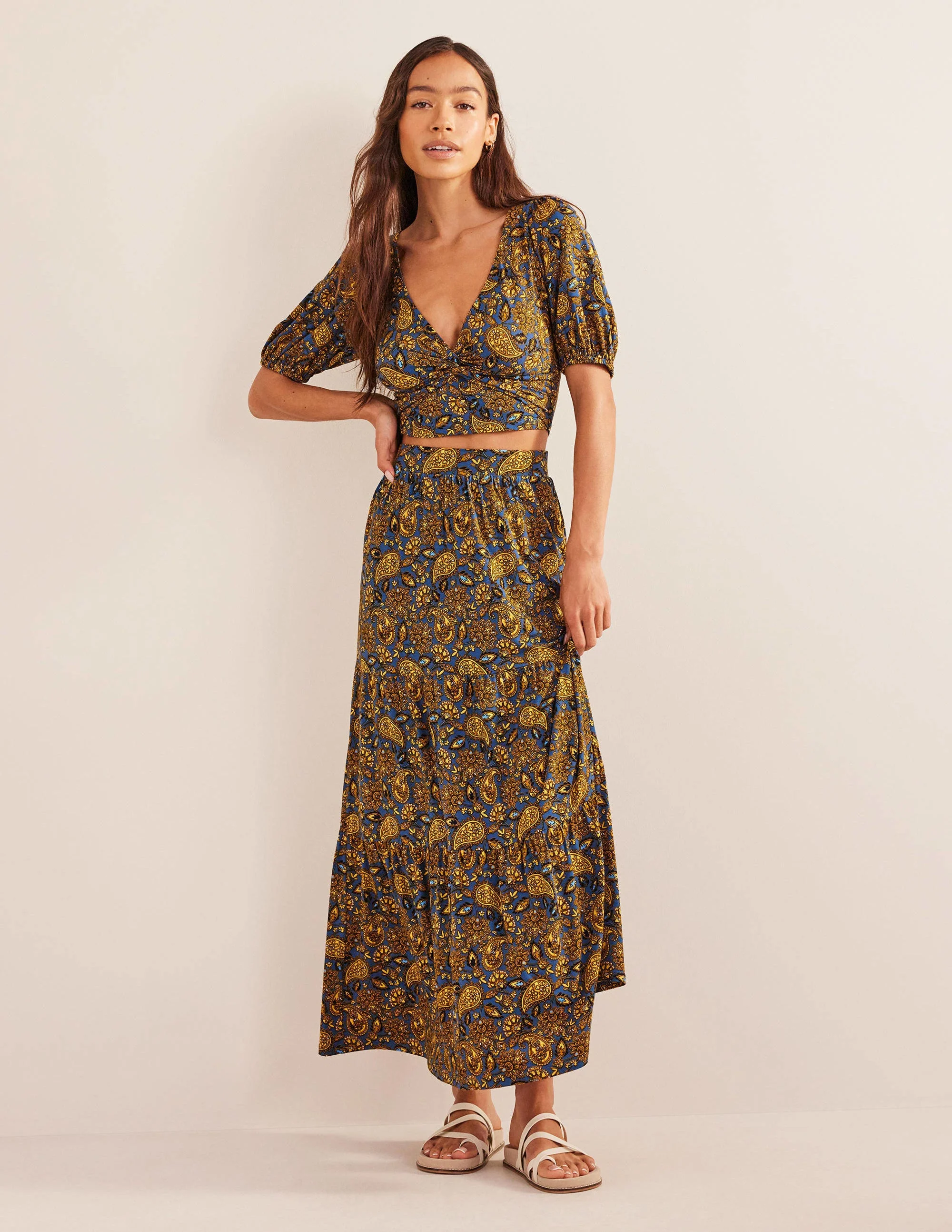 Cropped Twist Detail Top-Harvest Gold, Paisley Terrace - Image 5