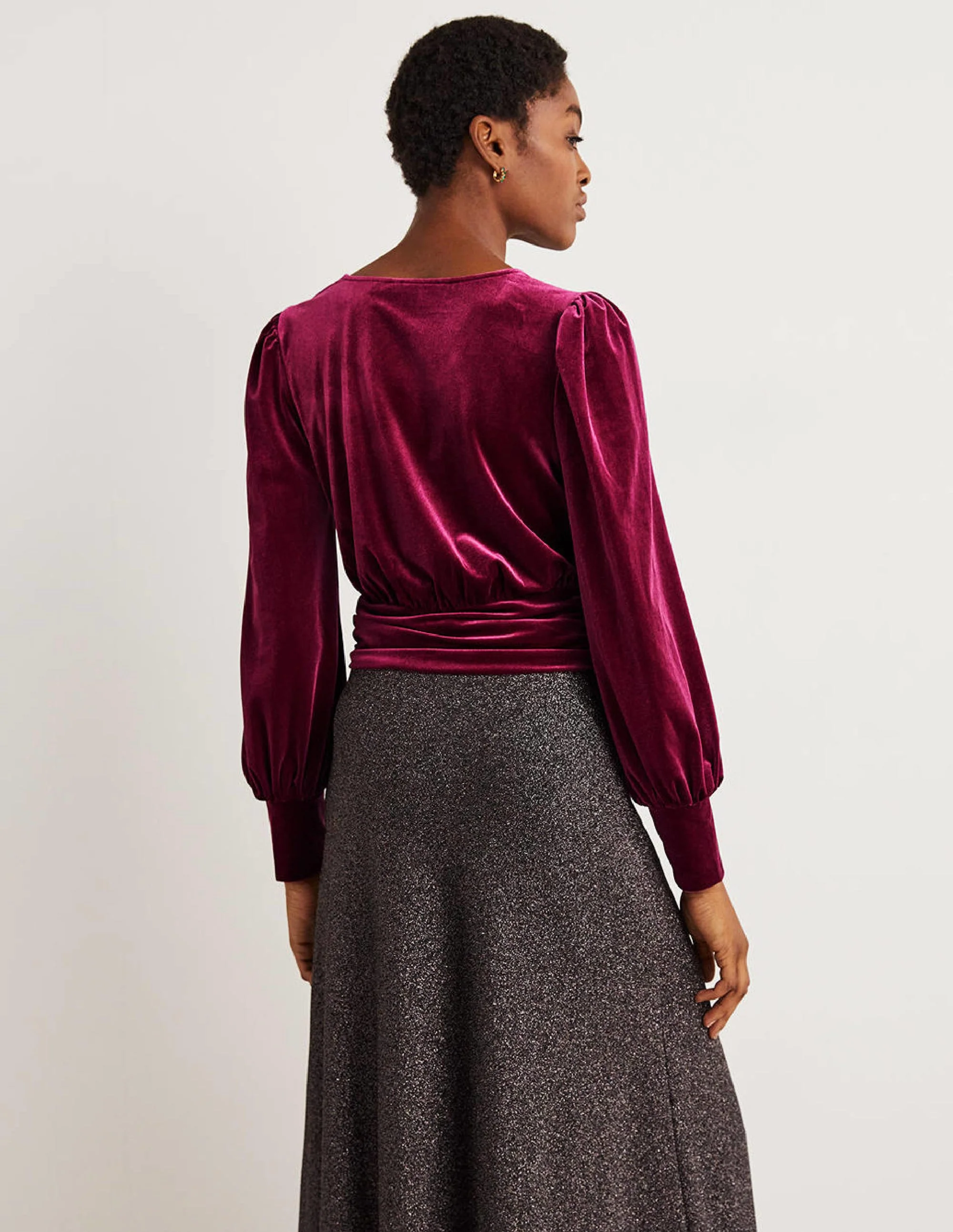 Cropped Velvet Blouson Top-Mulled Wine Purple - Image 3