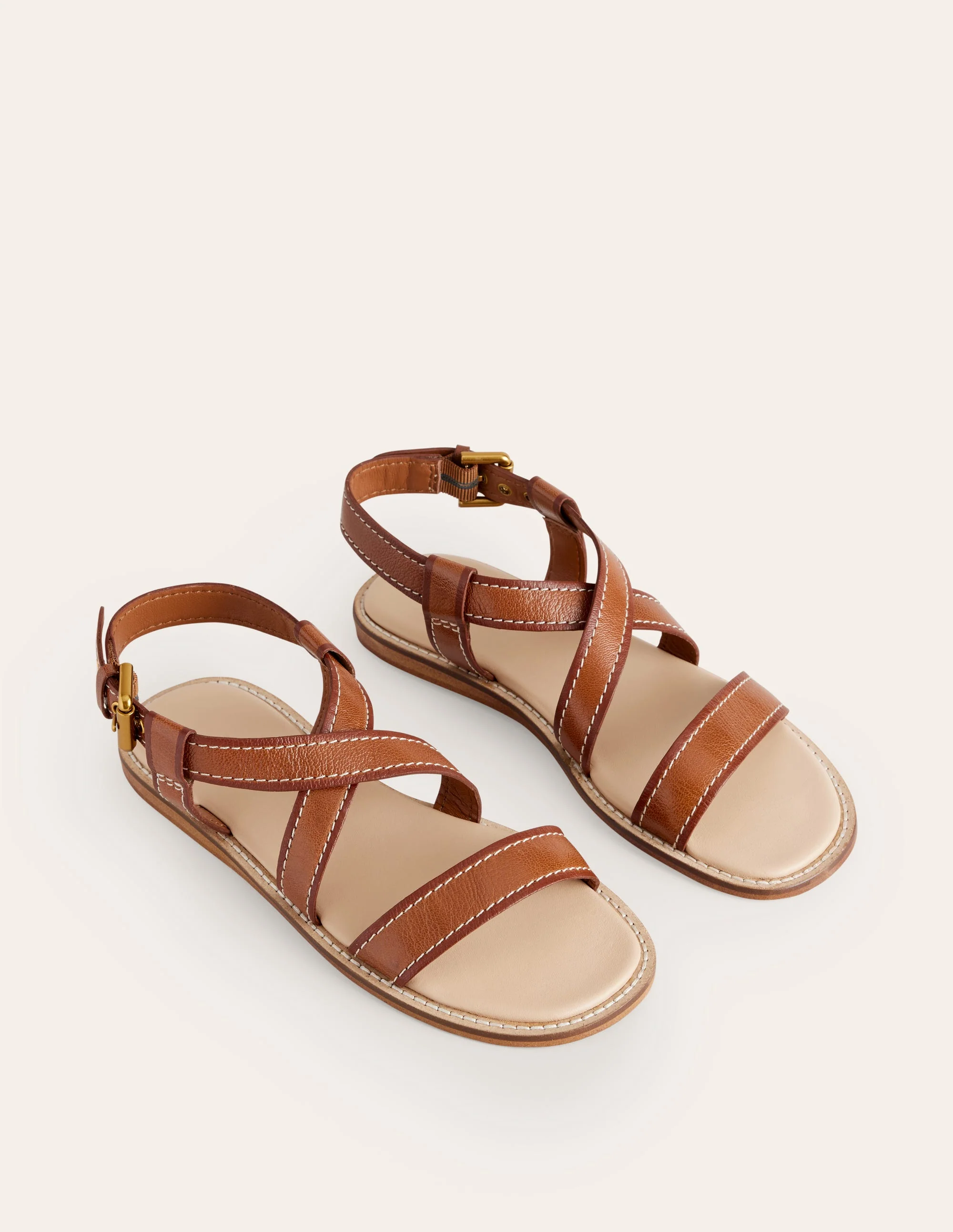 Cross Strap Flat Sandals-Tan Lux Leather - Image 4