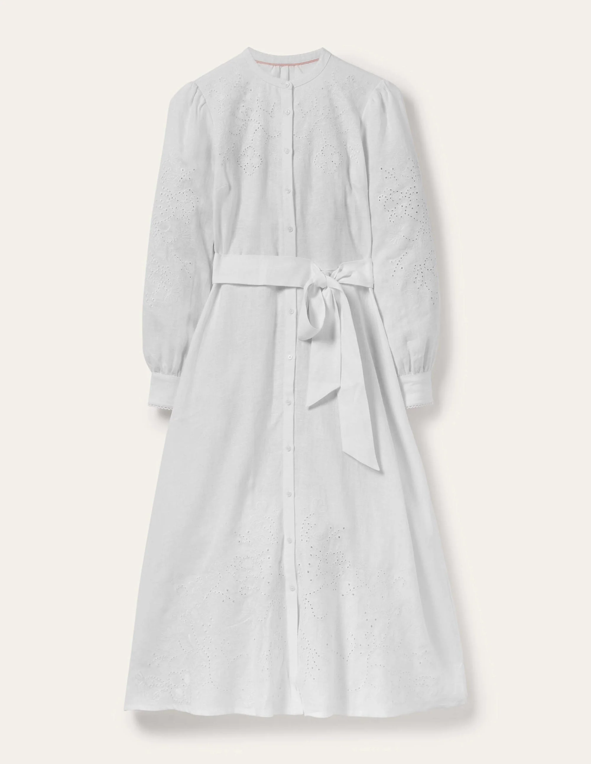 Cut Work Midi Shirt Dress-White - Image 10