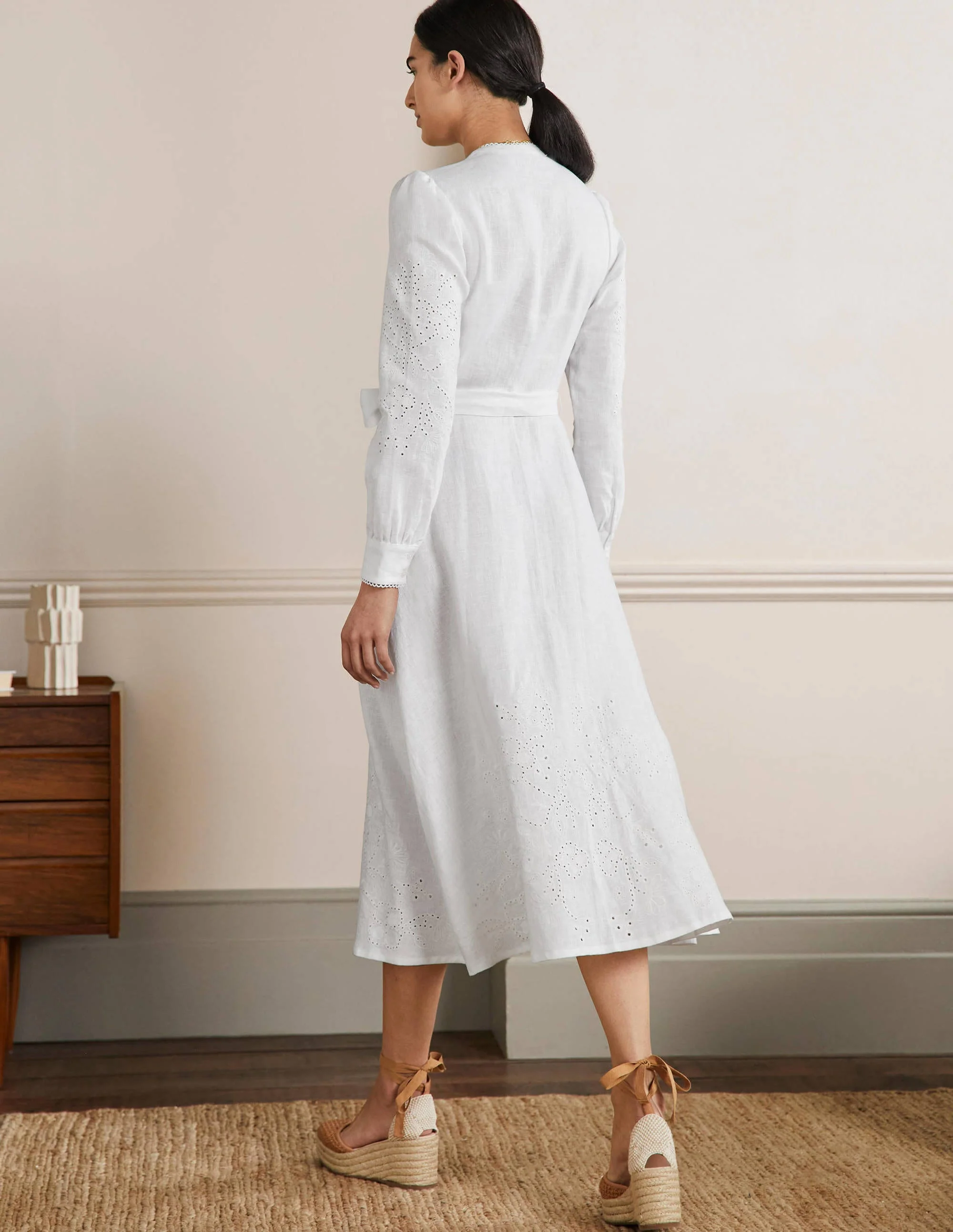 Cut Work Midi Shirt Dress-White - Image 3
