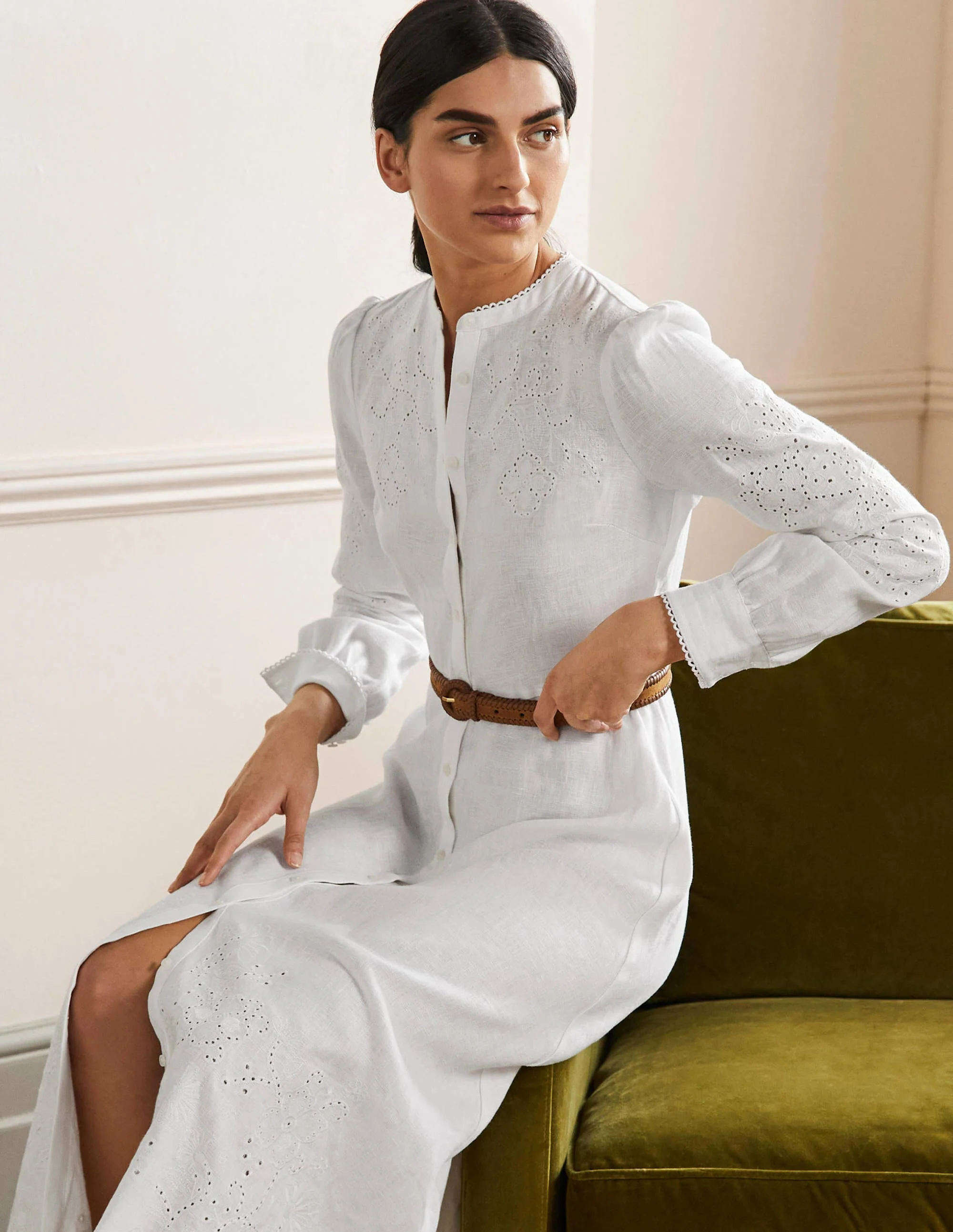Cut Work Midi Shirt Dress-White - Image 5