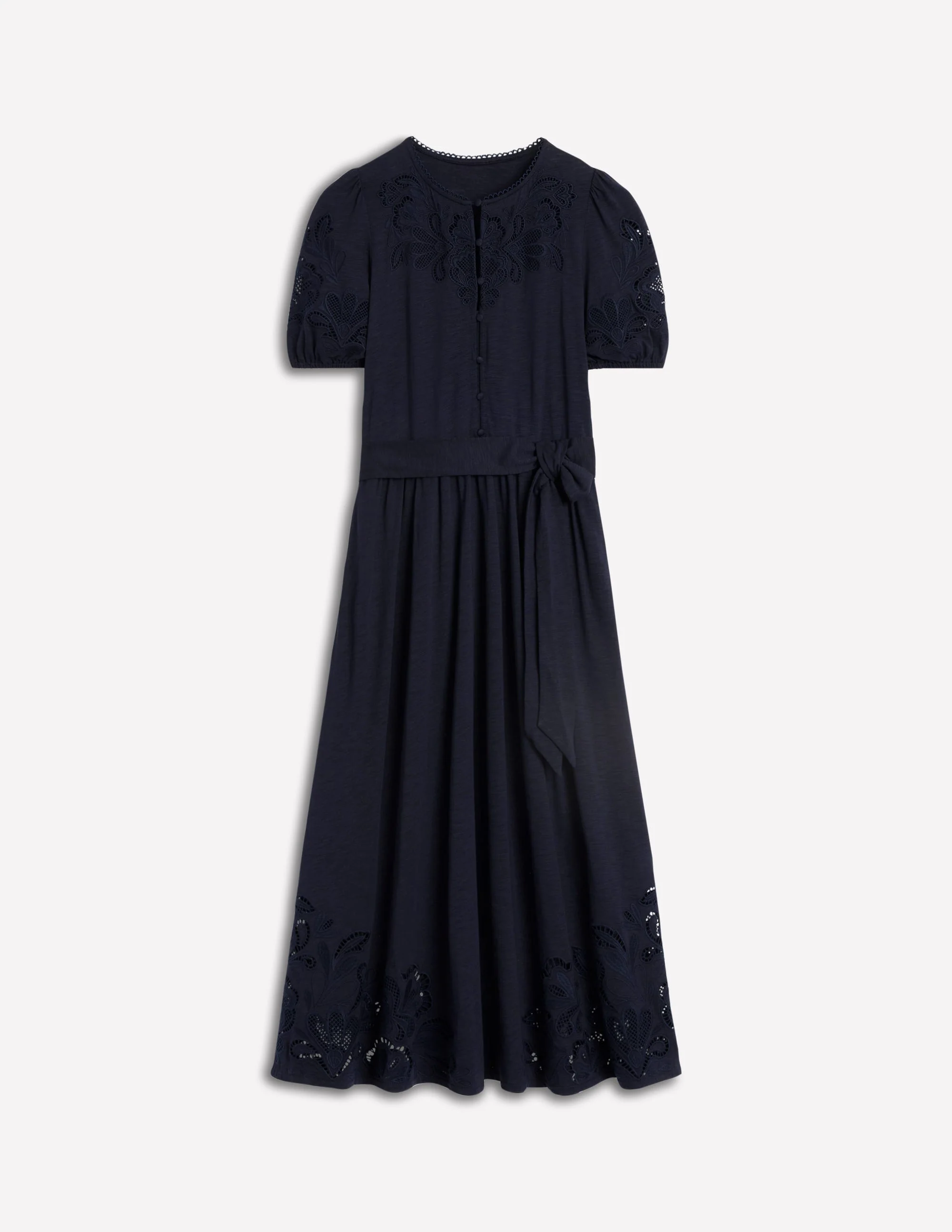 Cutwork Detail Midi Dress-Navy - Image 6