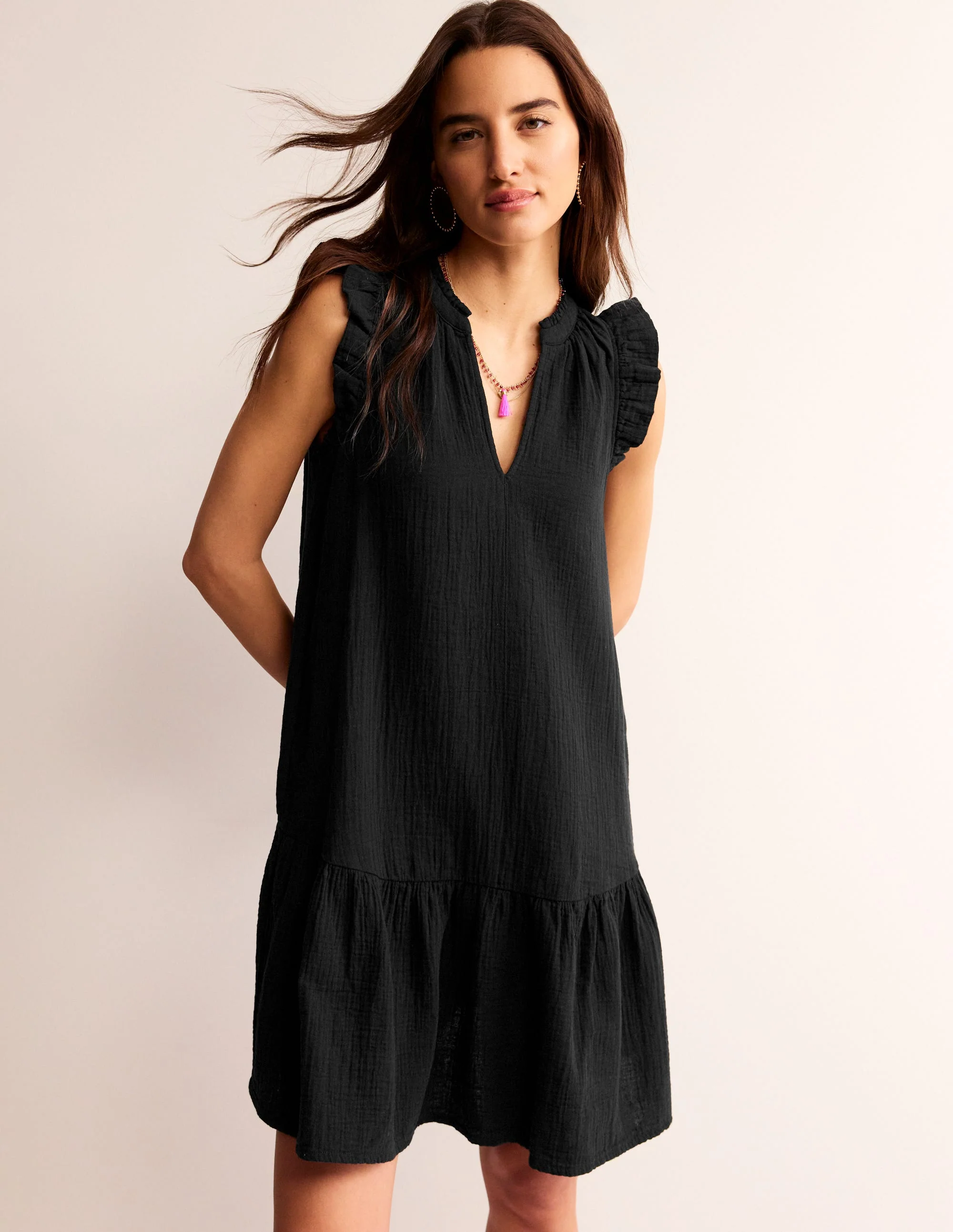 Daisy Double Cloth Short Dress-Black - Image 4