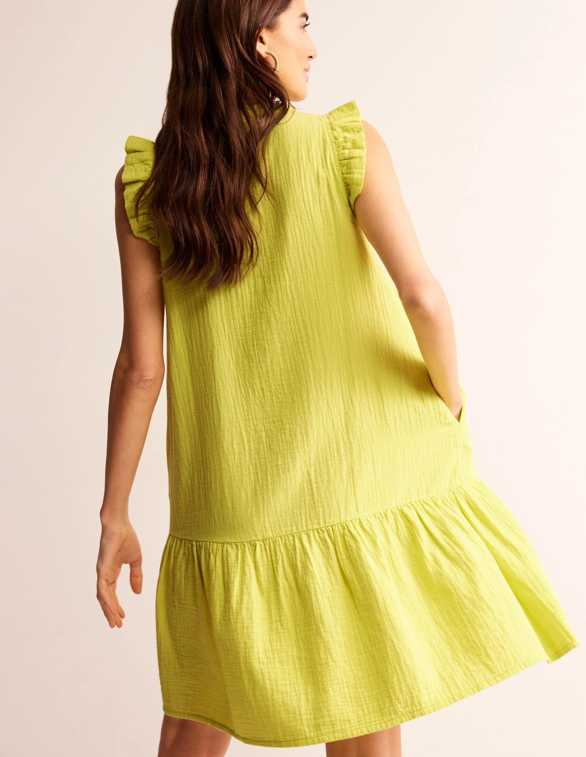 Daisy Double Cloth Short Dress-Citrus Yellow - Image 3