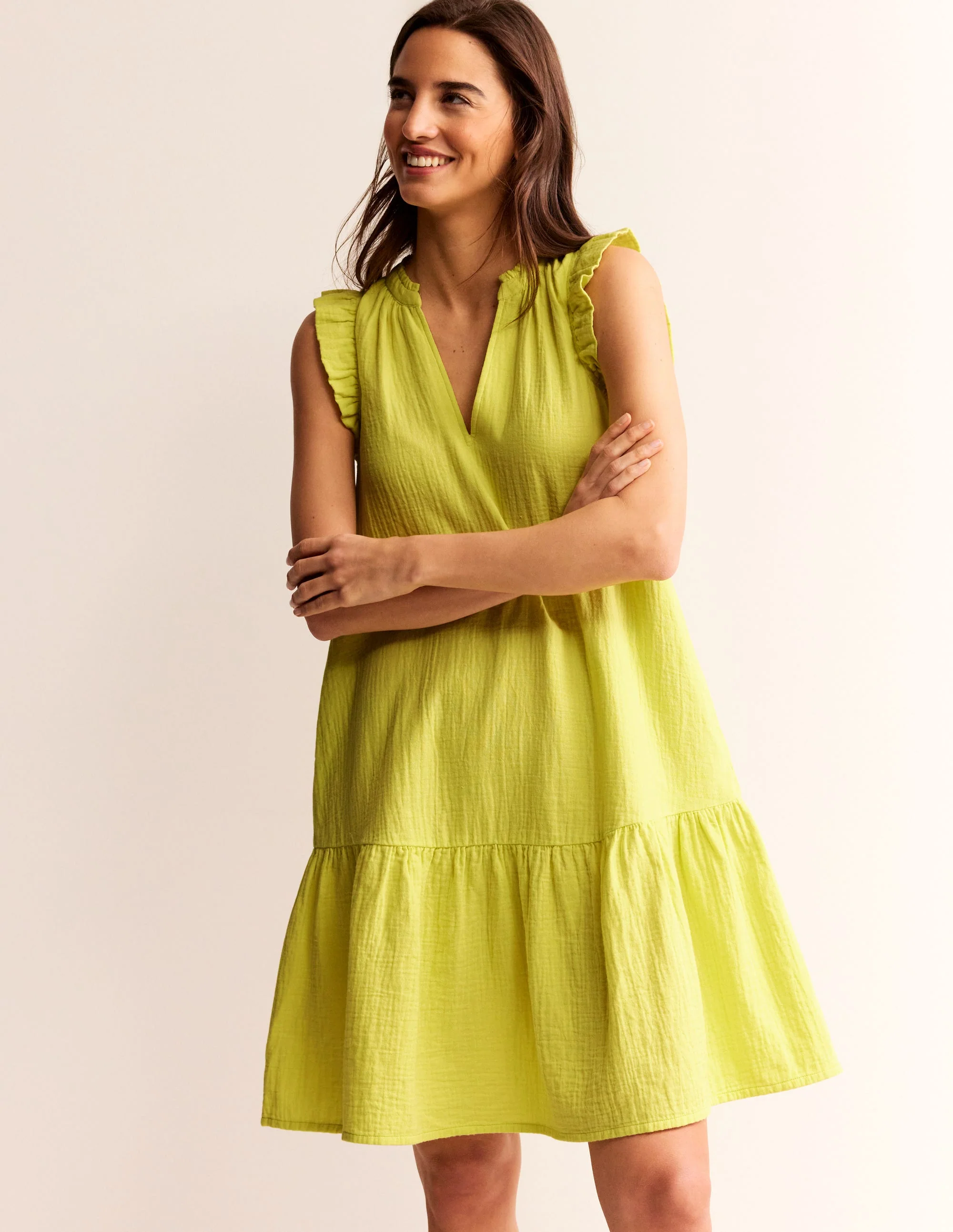 Daisy Double Cloth Short Dress-Citrus Yellow - Image 4