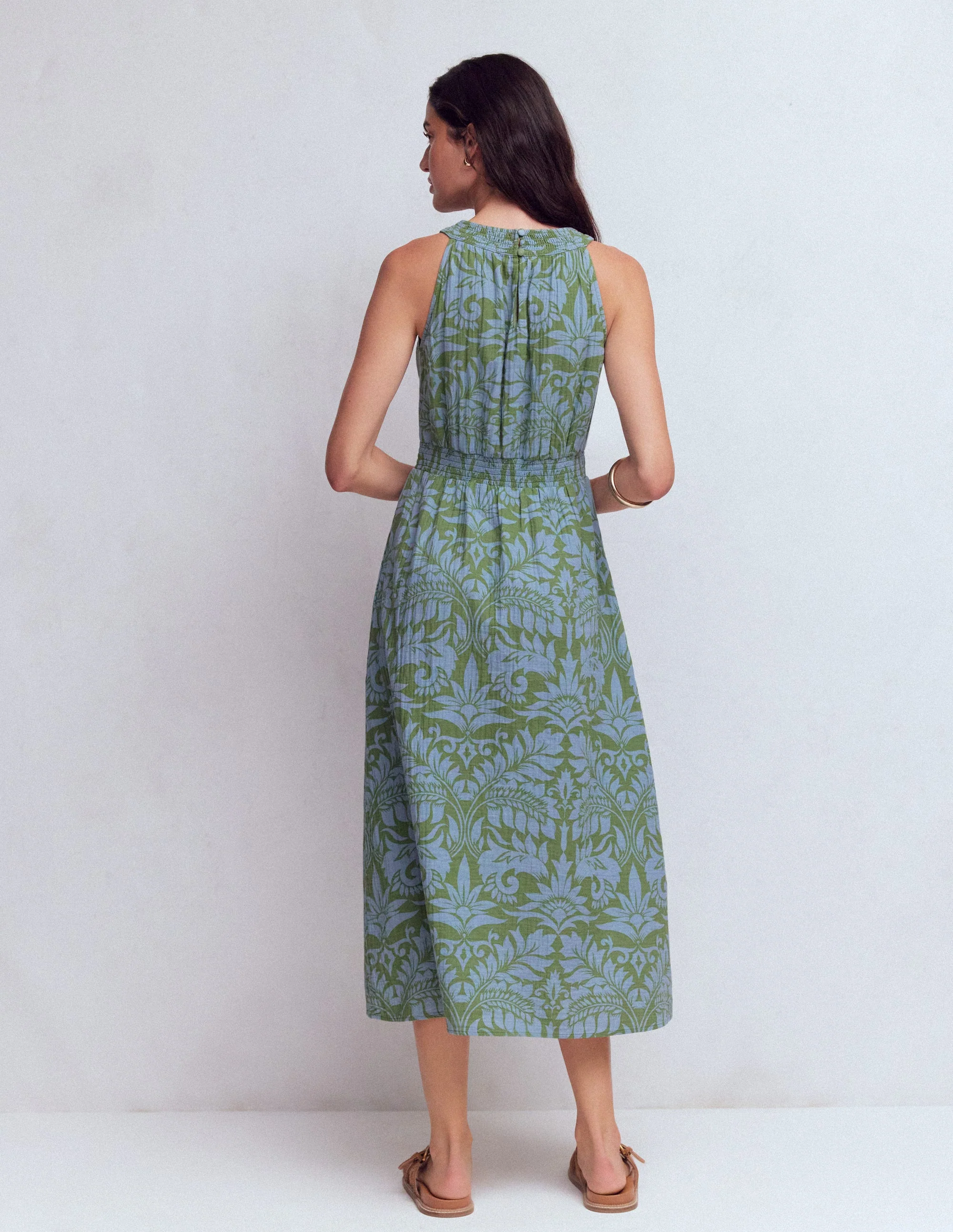 Daphne Double Cloth Dress-Green Ornamental Foliage - Image 3