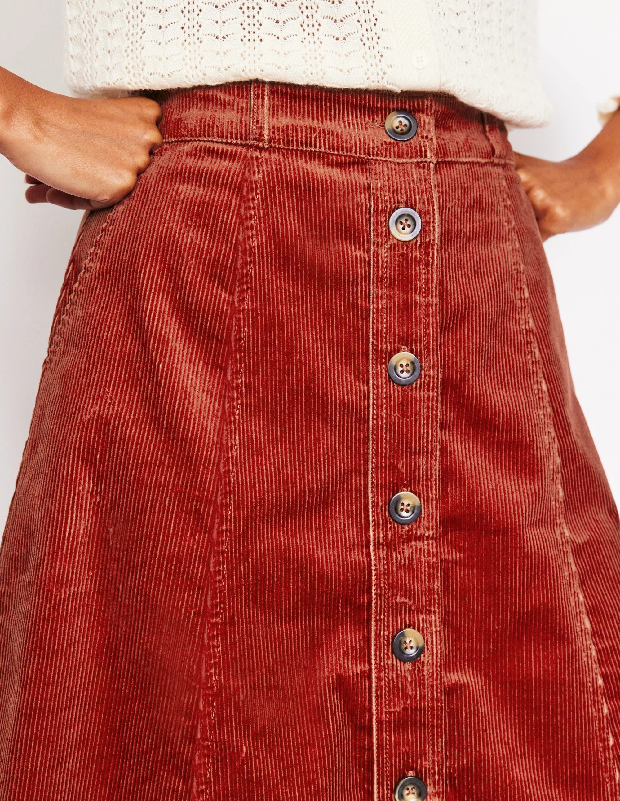 Davina Cord Midi Skirt-Rust - Image 2