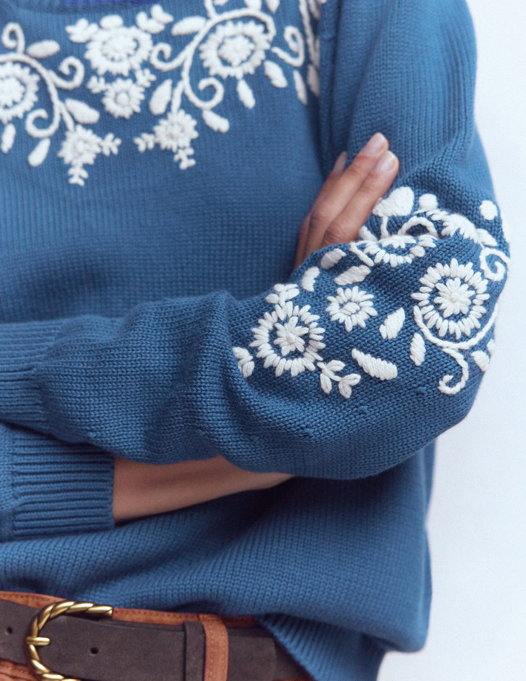 Davina Puff Sleeve Sweater-Denim Blue Embroidery - Image 5