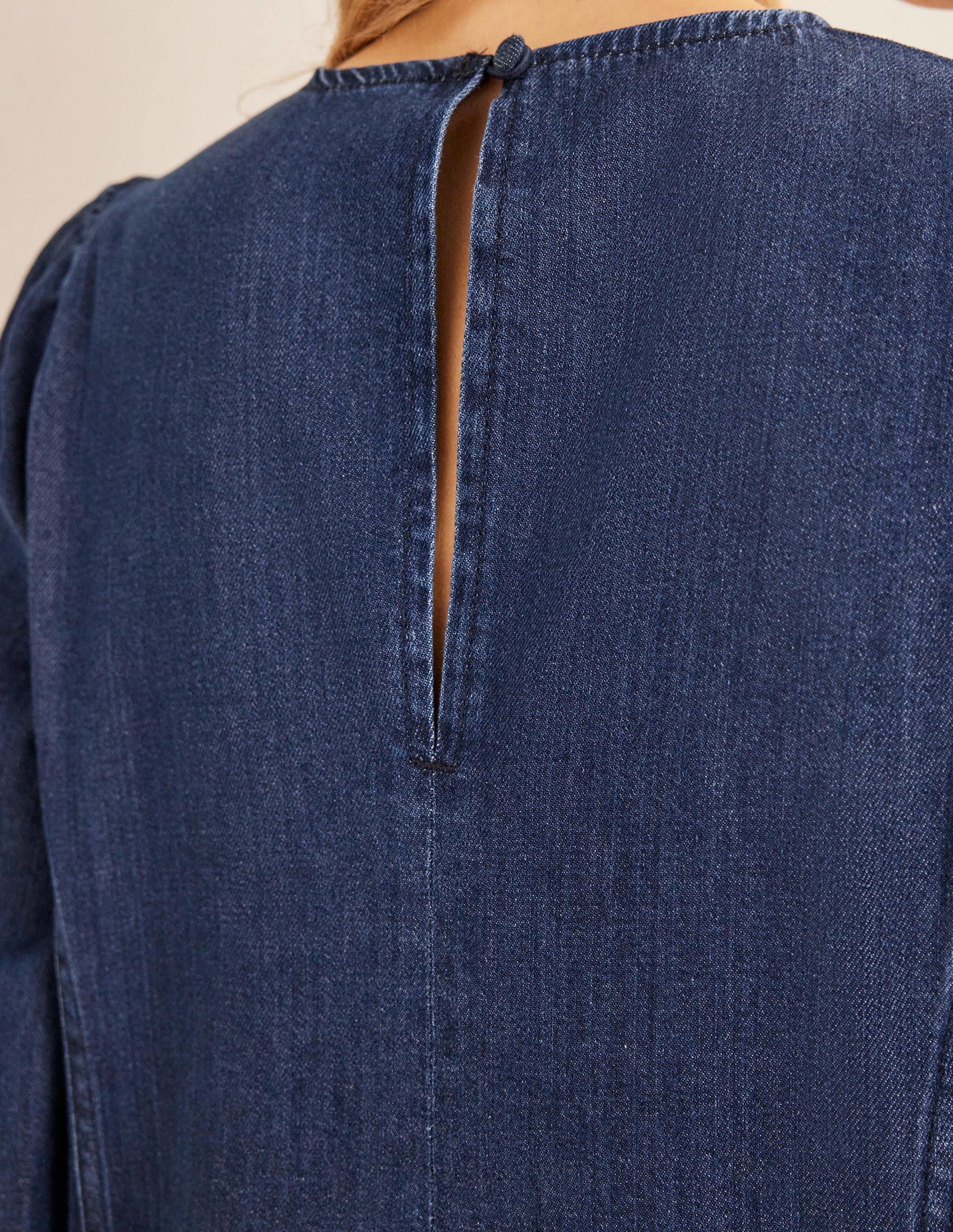 Denim Blouson Shift Dress-Mid Denim - Image 2