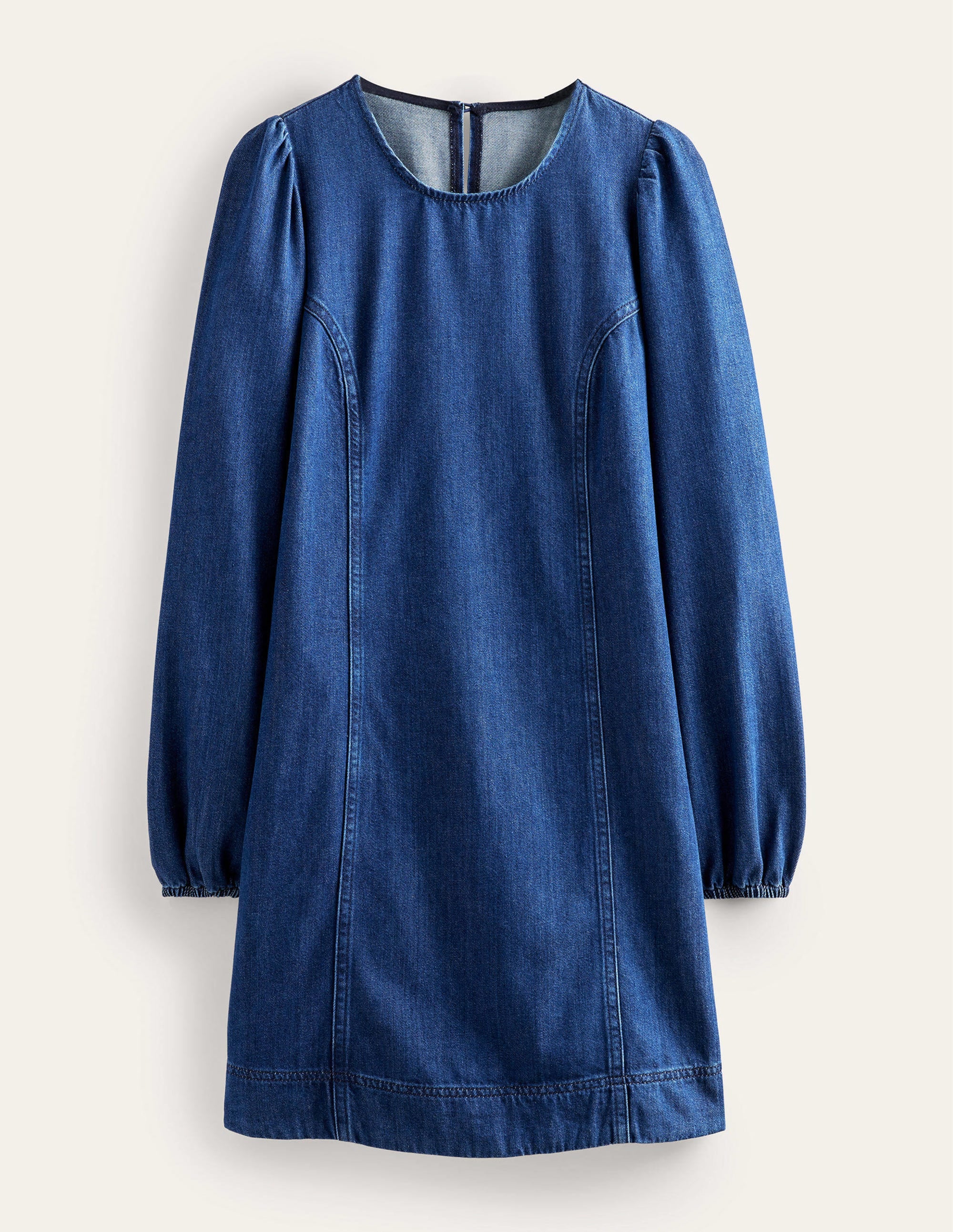 Denim Blouson Shift Dress-Mid Denim - Image 5