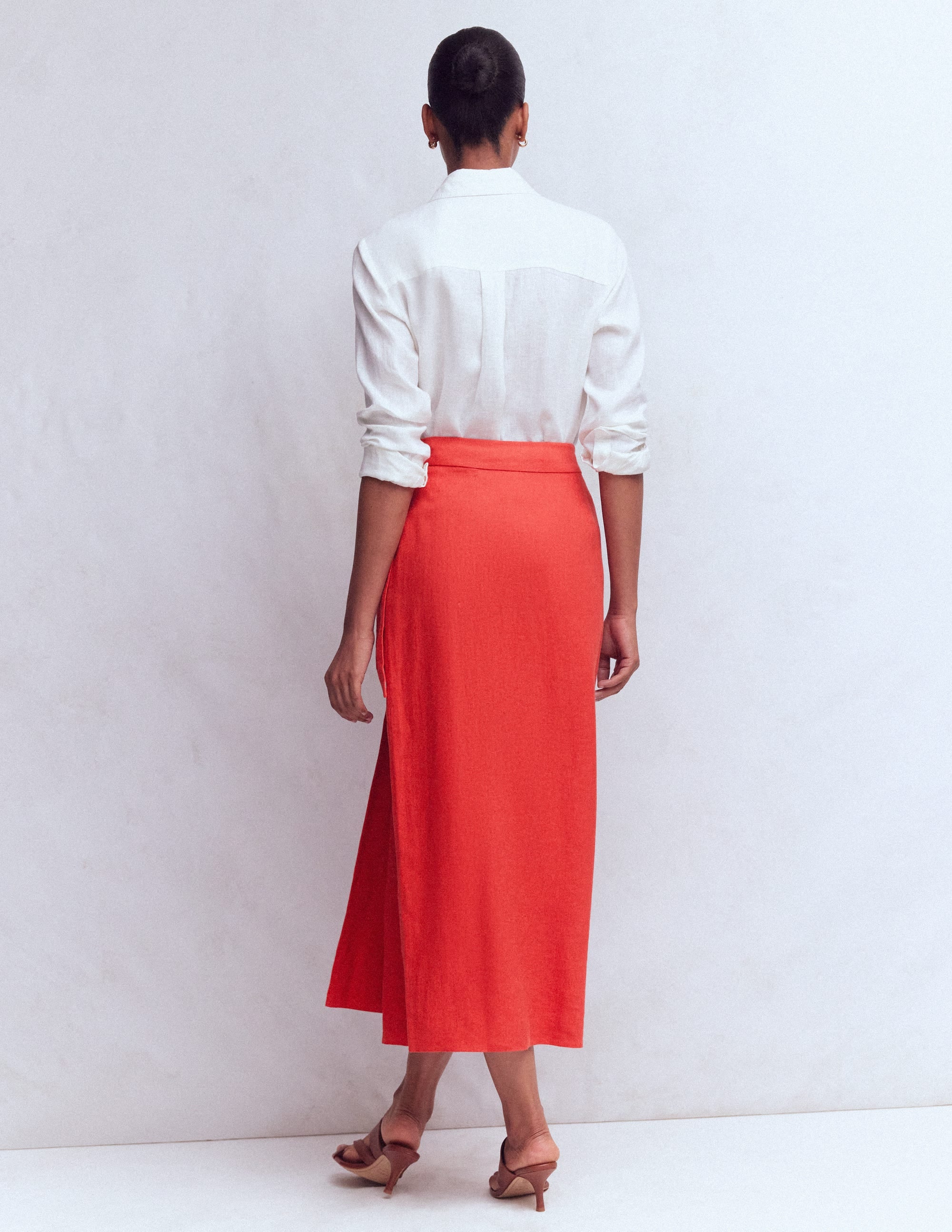 Dimitra Linen Column Skirt-Red Coral - Image 4