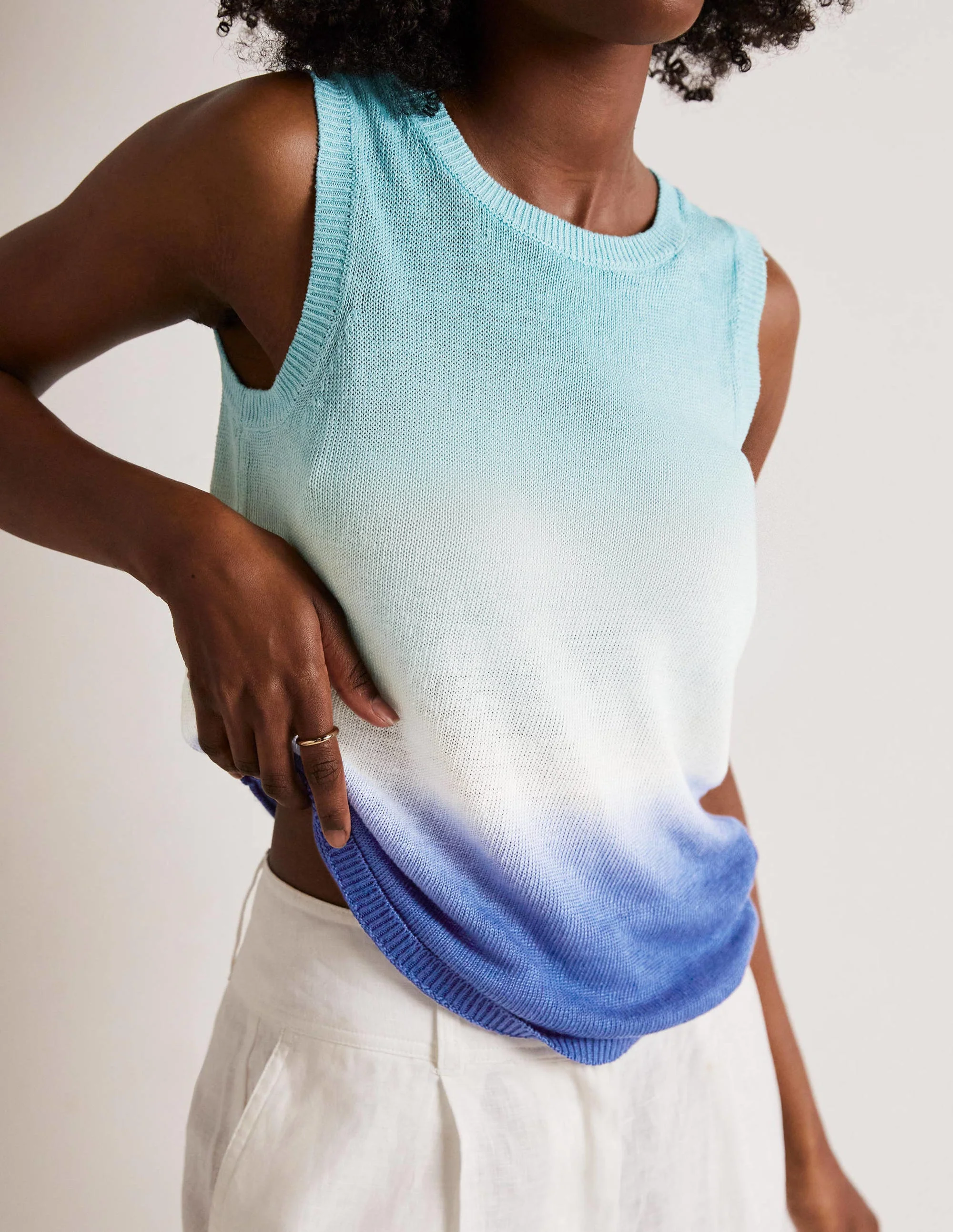 Dip-Dye Linen Tank-Blues Ombre - Image 5