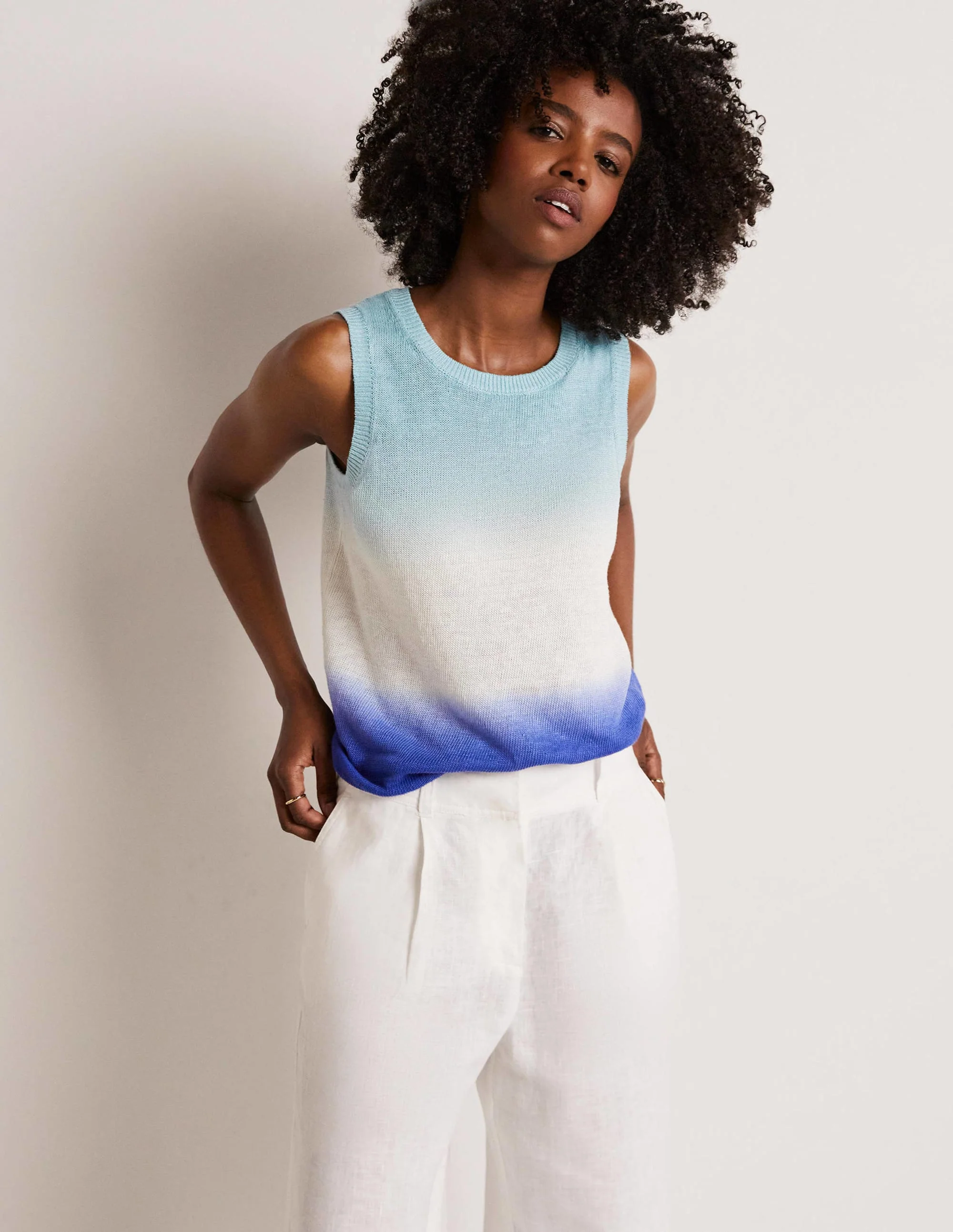 Dip-Dye Linen Tank-Blues Ombre - Image 7
