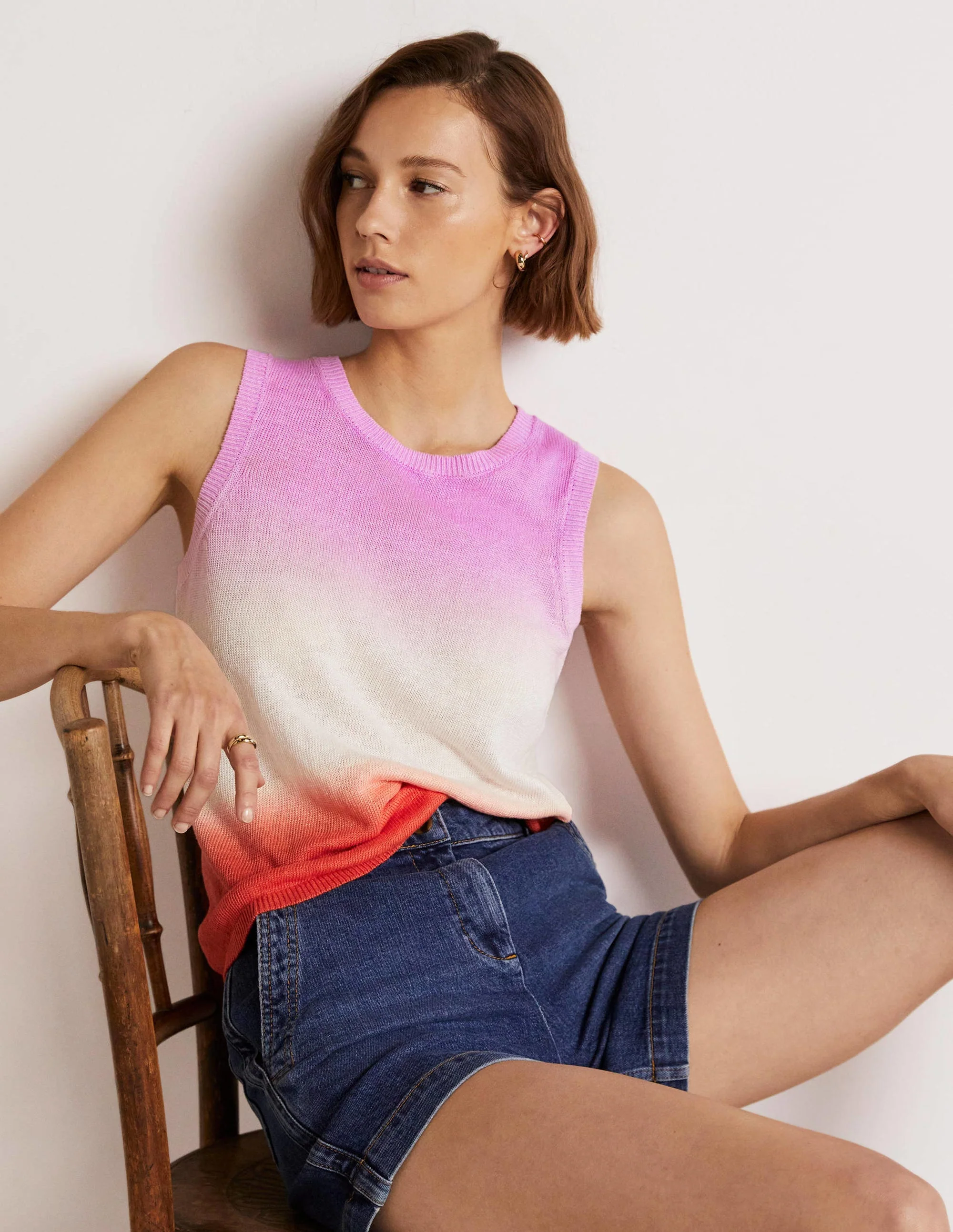 Dip-Dye Linen Tank-Firecracker/ Bon Bon Ombre - Image 4