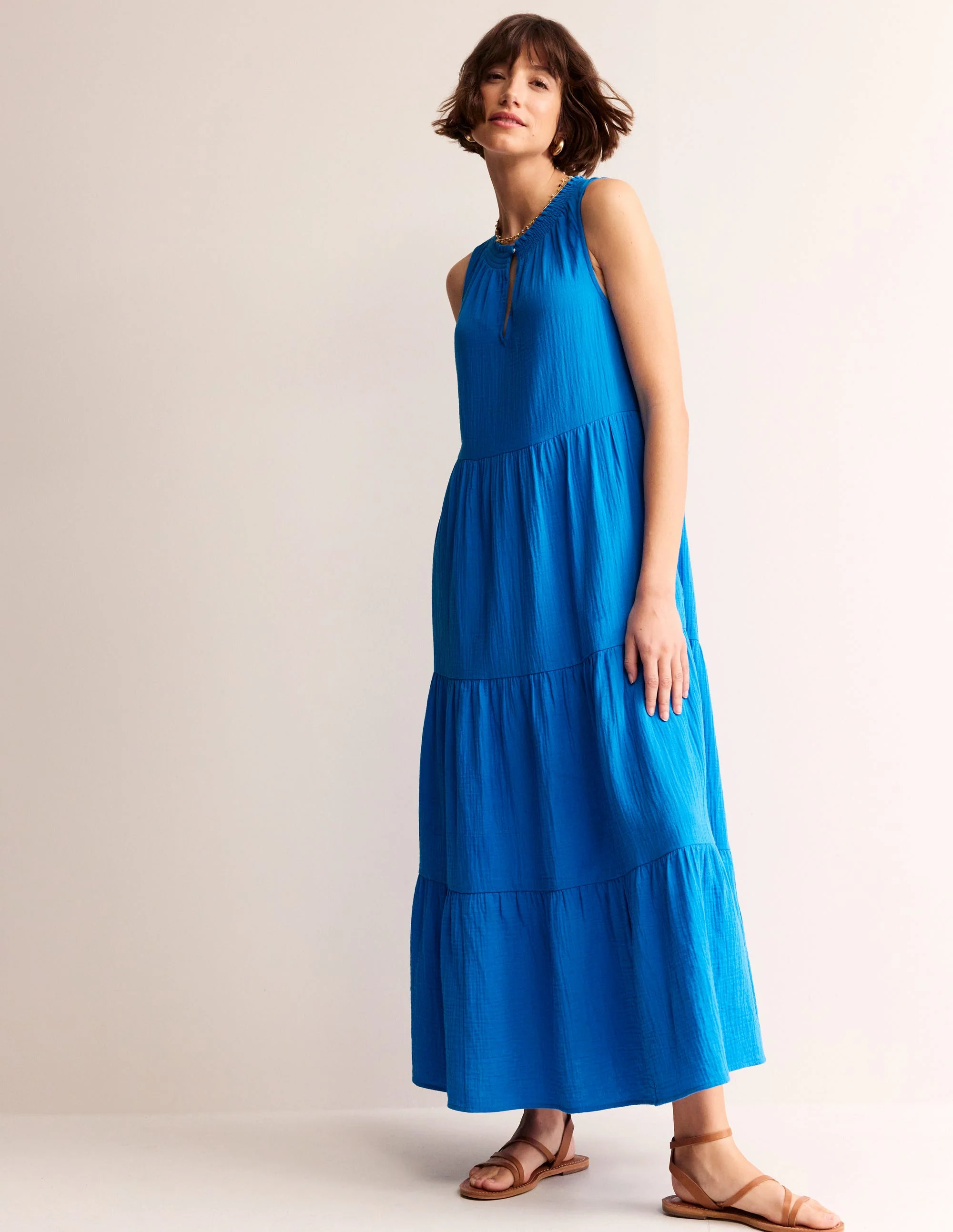 Double Cloth Maxi Tiered Dress-Indigo Bunting - Image 2