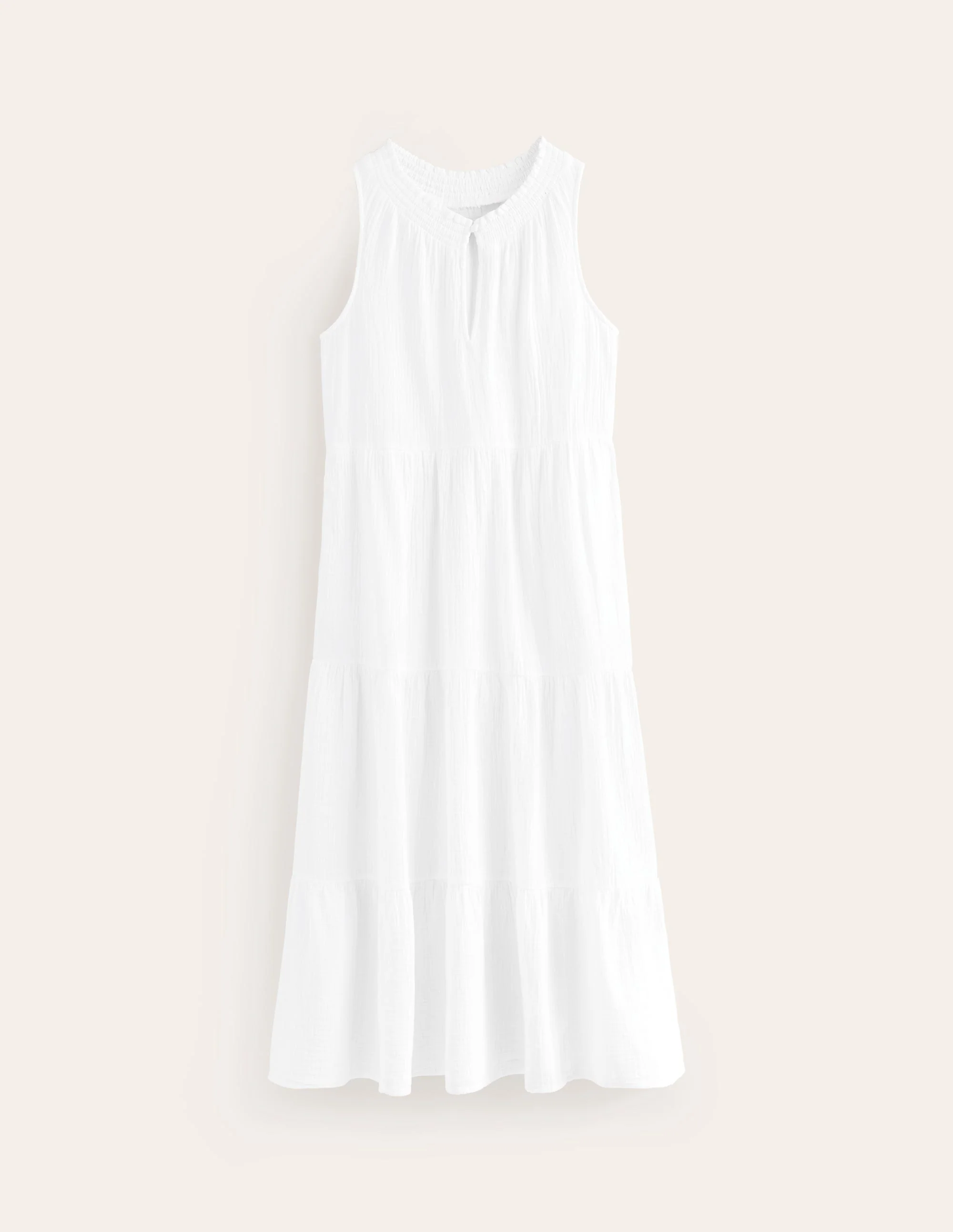 Double Cloth Maxi Tiered Dress-White - Image 7