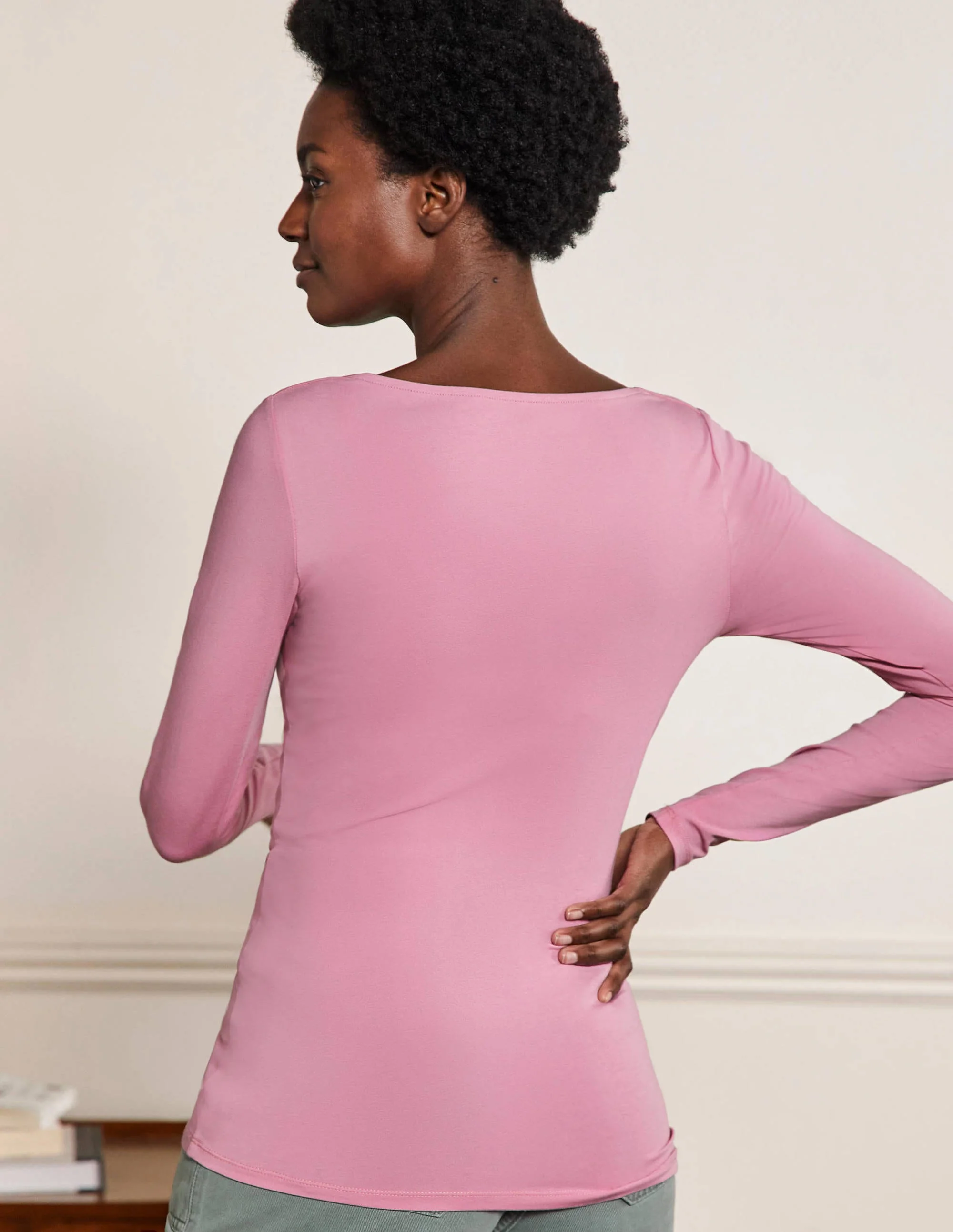 Double Layer V-neck Top-Posy Pink - Image 3
