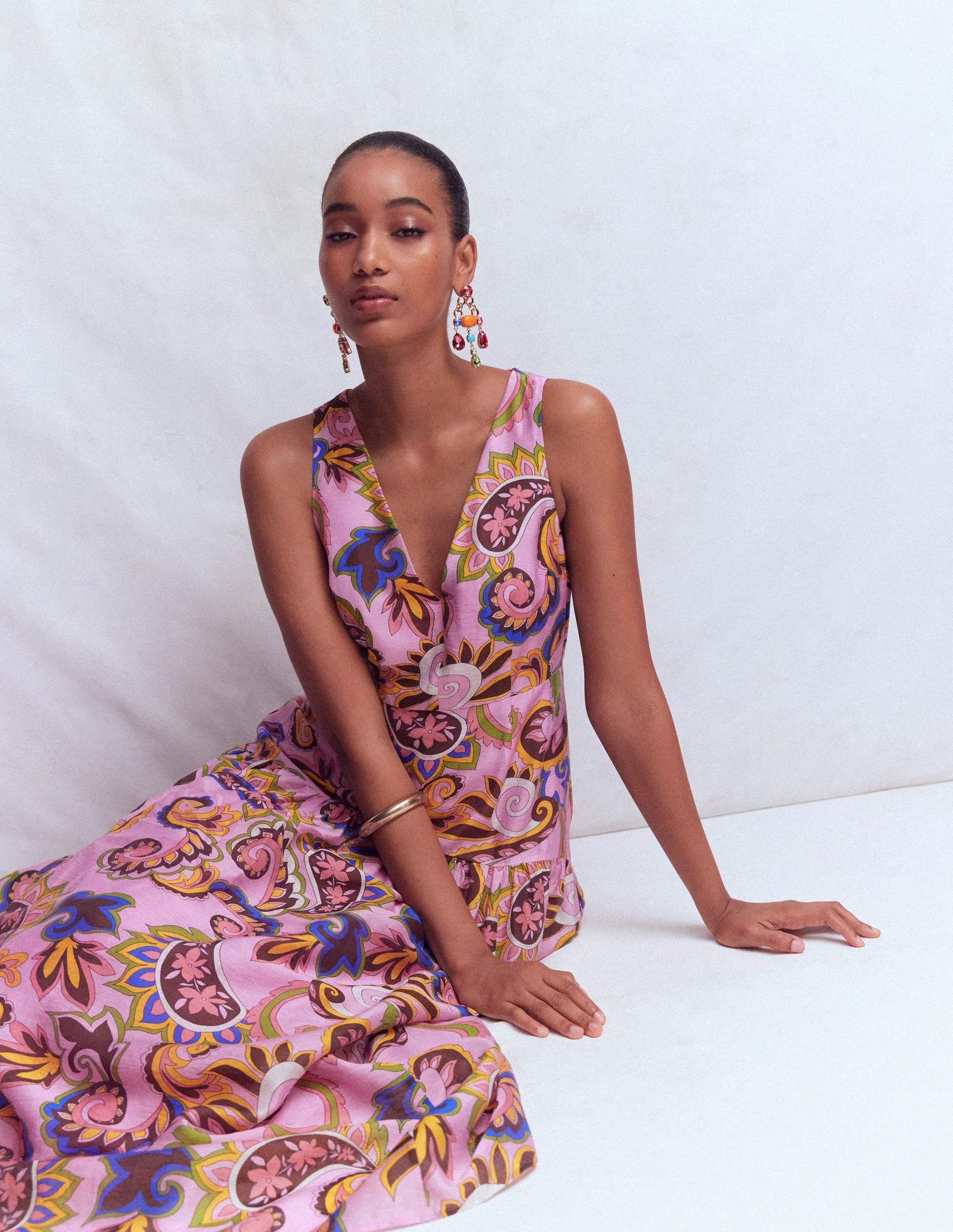 Drop Waist Sleeveless Dress-Multi Paisley Frenzy - Image 2