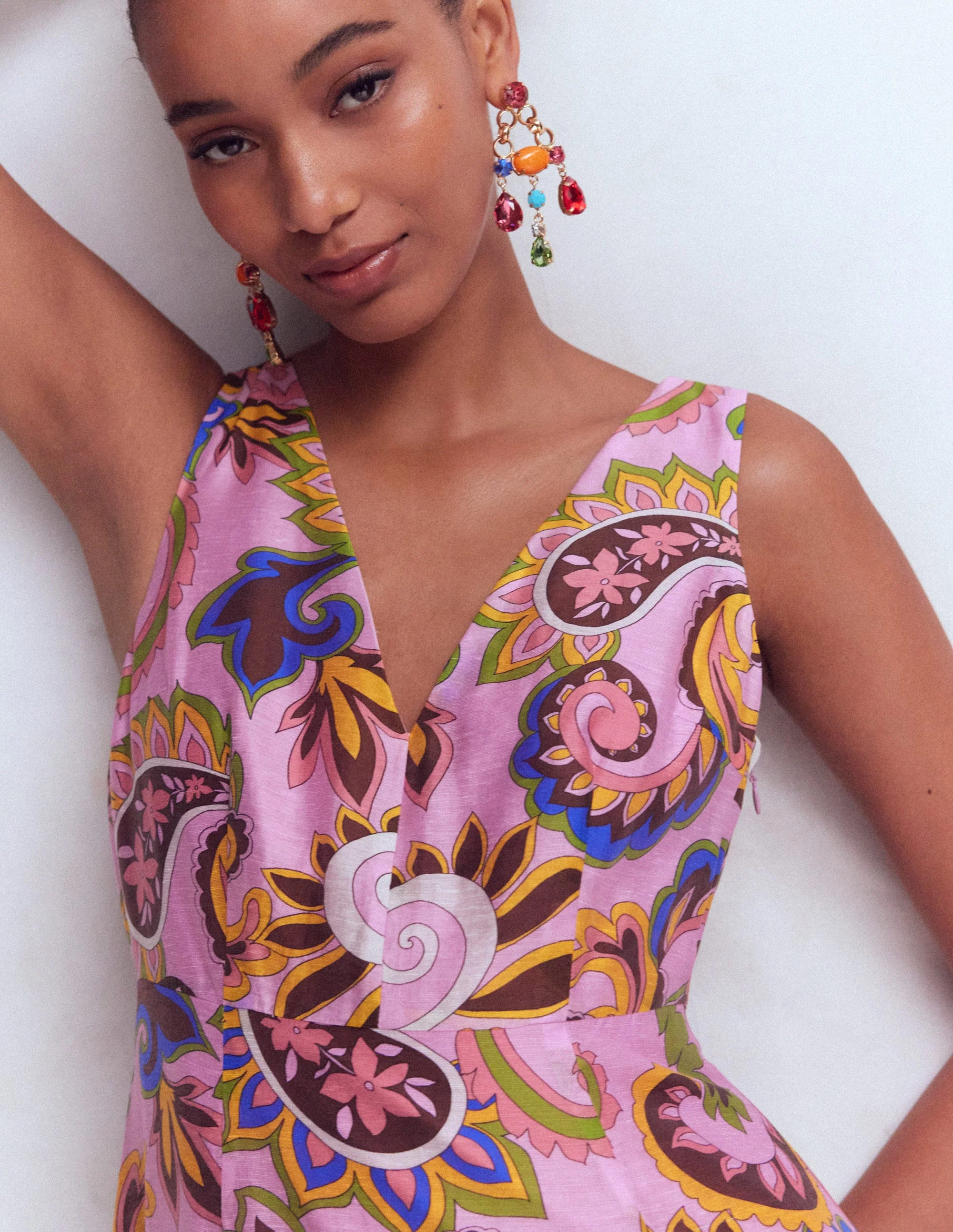 Drop Waist Sleeveless Dress-Multi Paisley Frenzy - Image 3