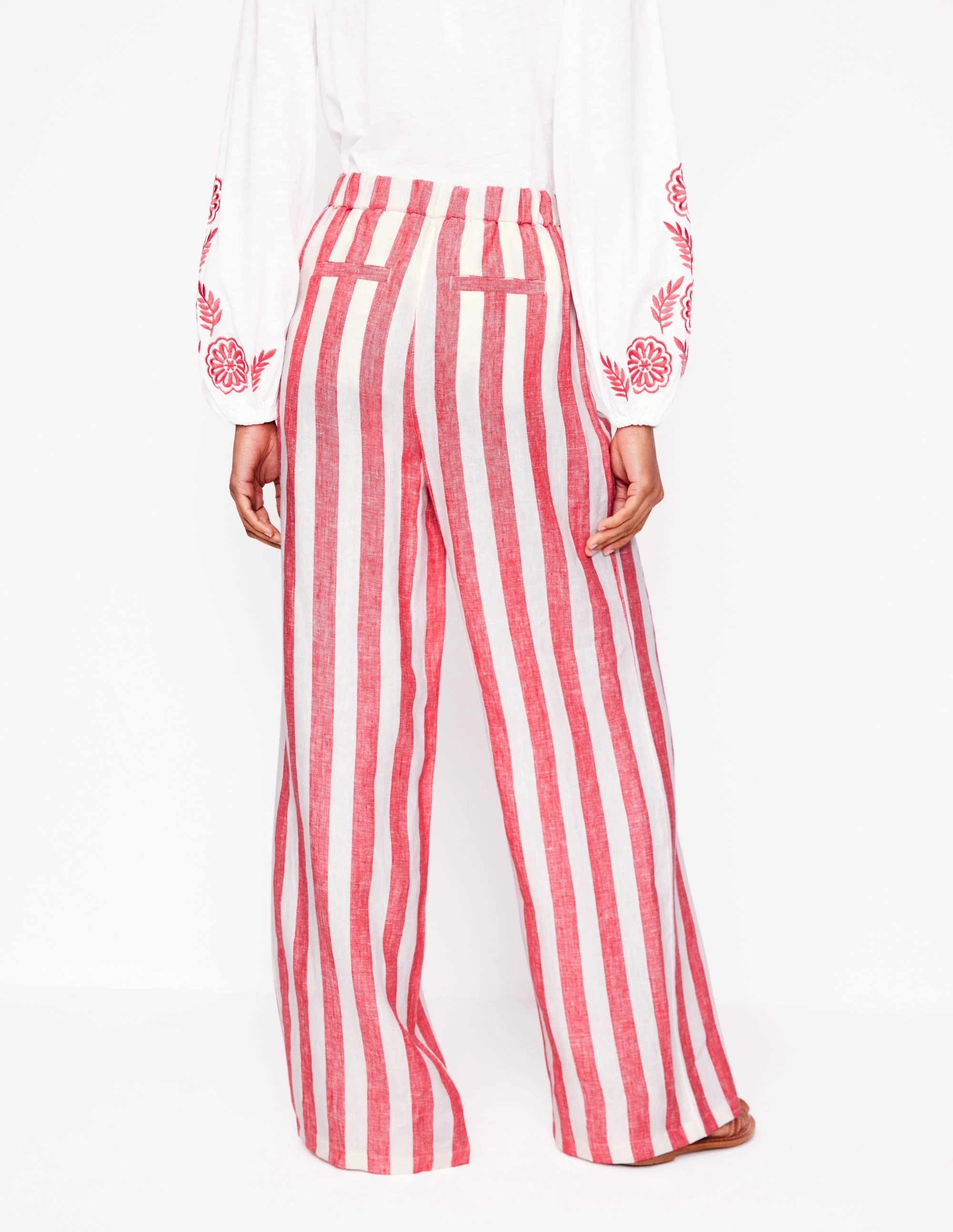 Dulwich Linen Pants-Strawberry Tart Red  Stripe - Image 4