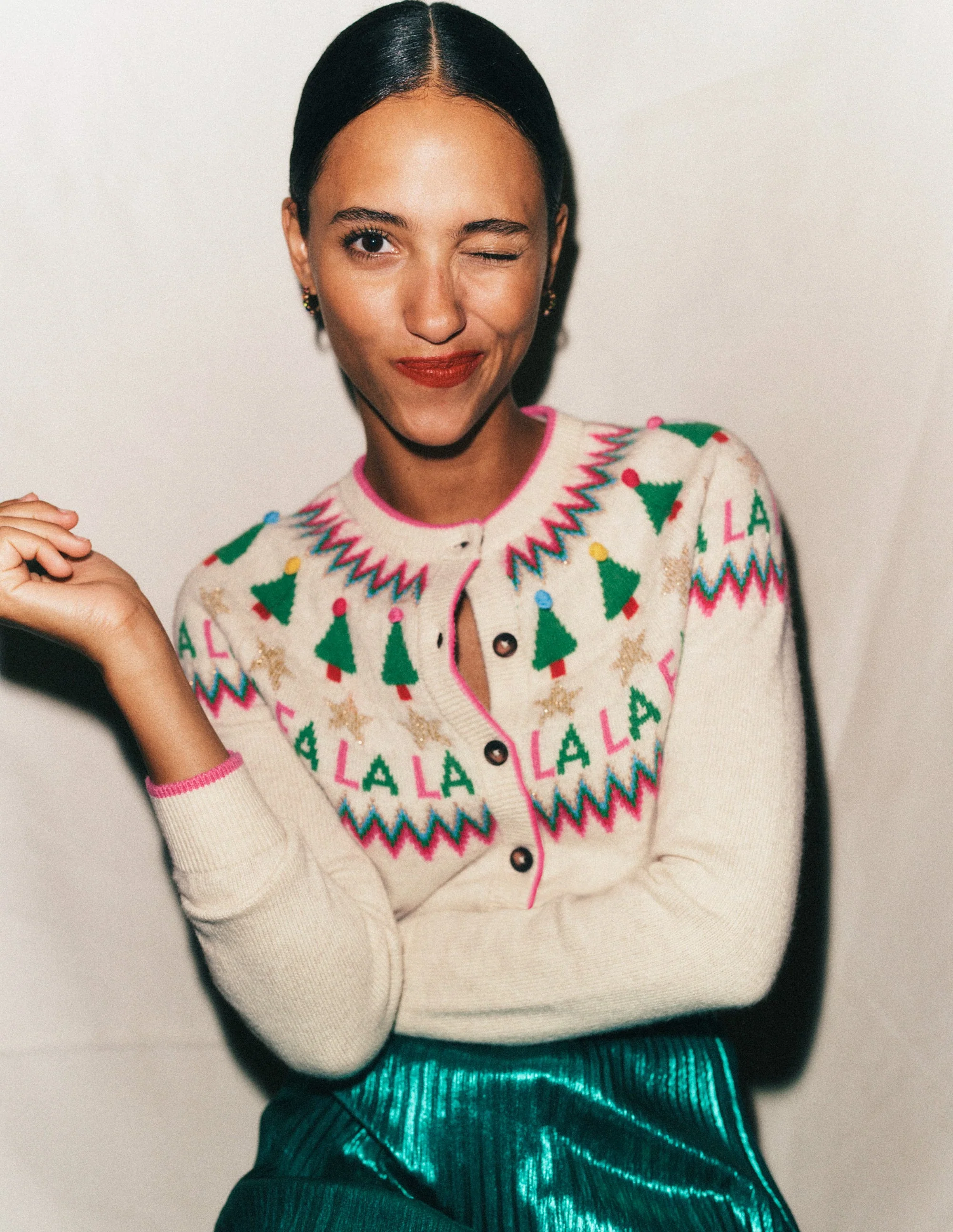 Edie Fair Isle Cardigan-Ecru Marl, Fa La La - Image 6
