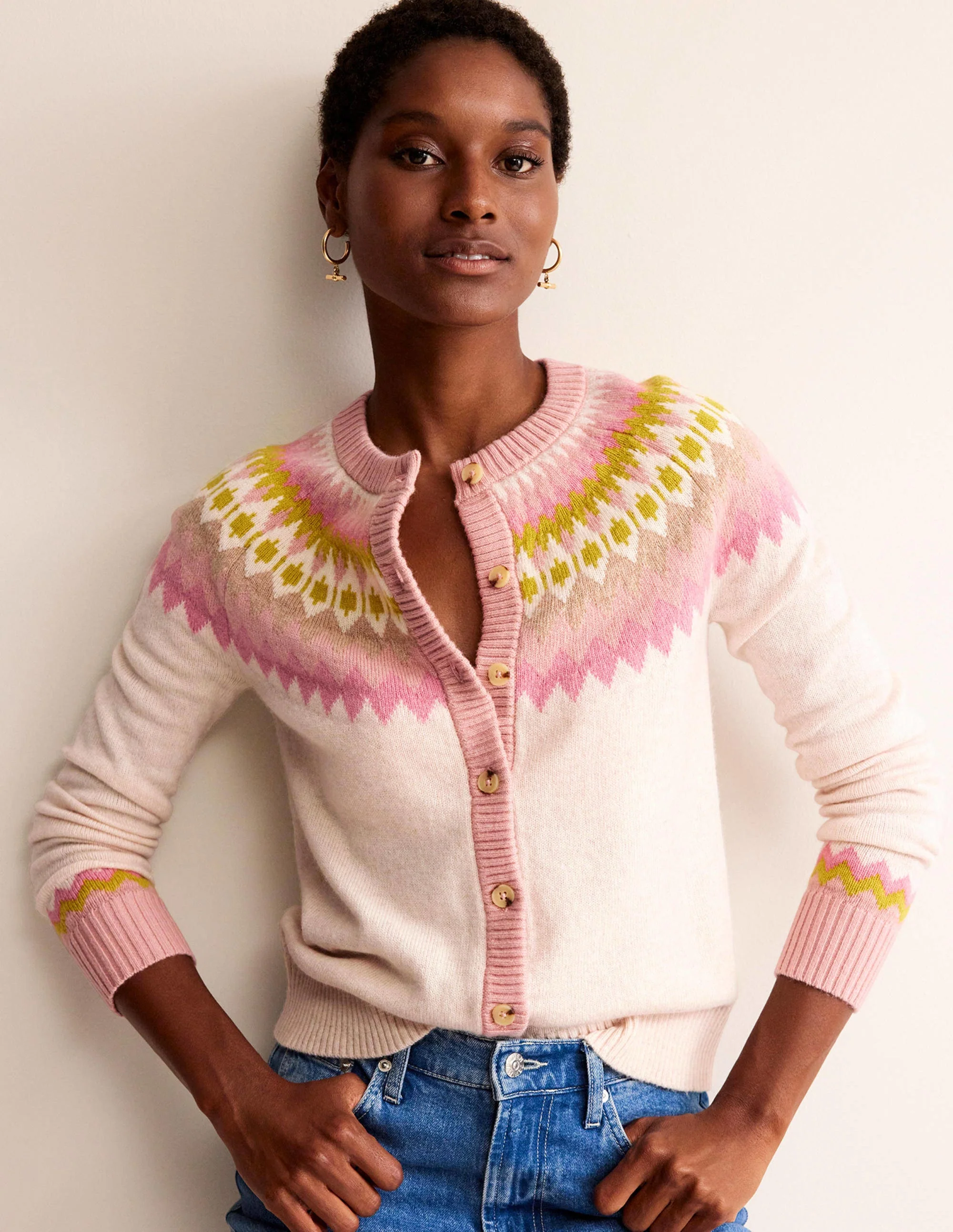 Edie Fair Isle Cardigan-Oatmeal Melange Fair Isle