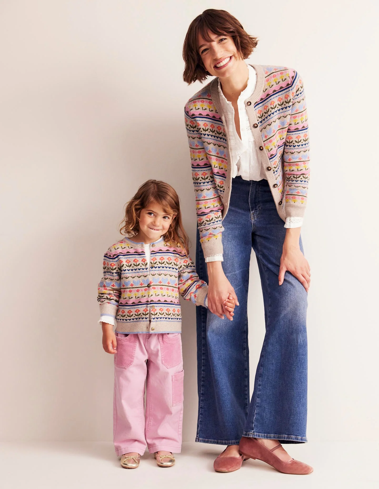 Edie Fair Isle Cardigan-Oatmeal Melange, Heart Flower - Image 7