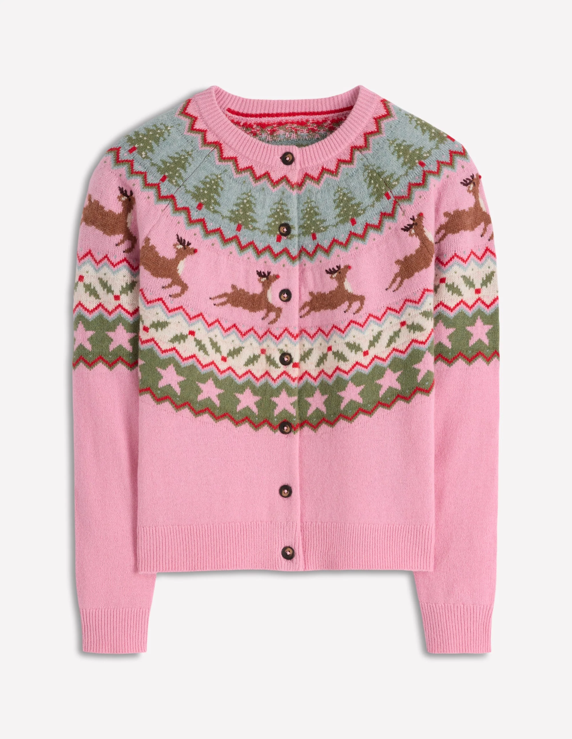 Edie Fair Isle Cardigan-Pink, Reindeer - Image 6