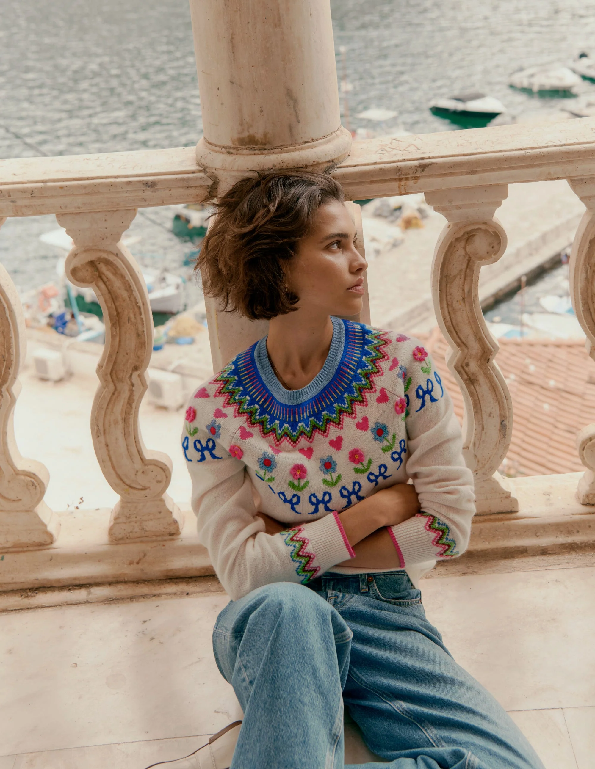 Edie Fair Isle Sweater-Oatmeal Melange, Flowers - Image 5