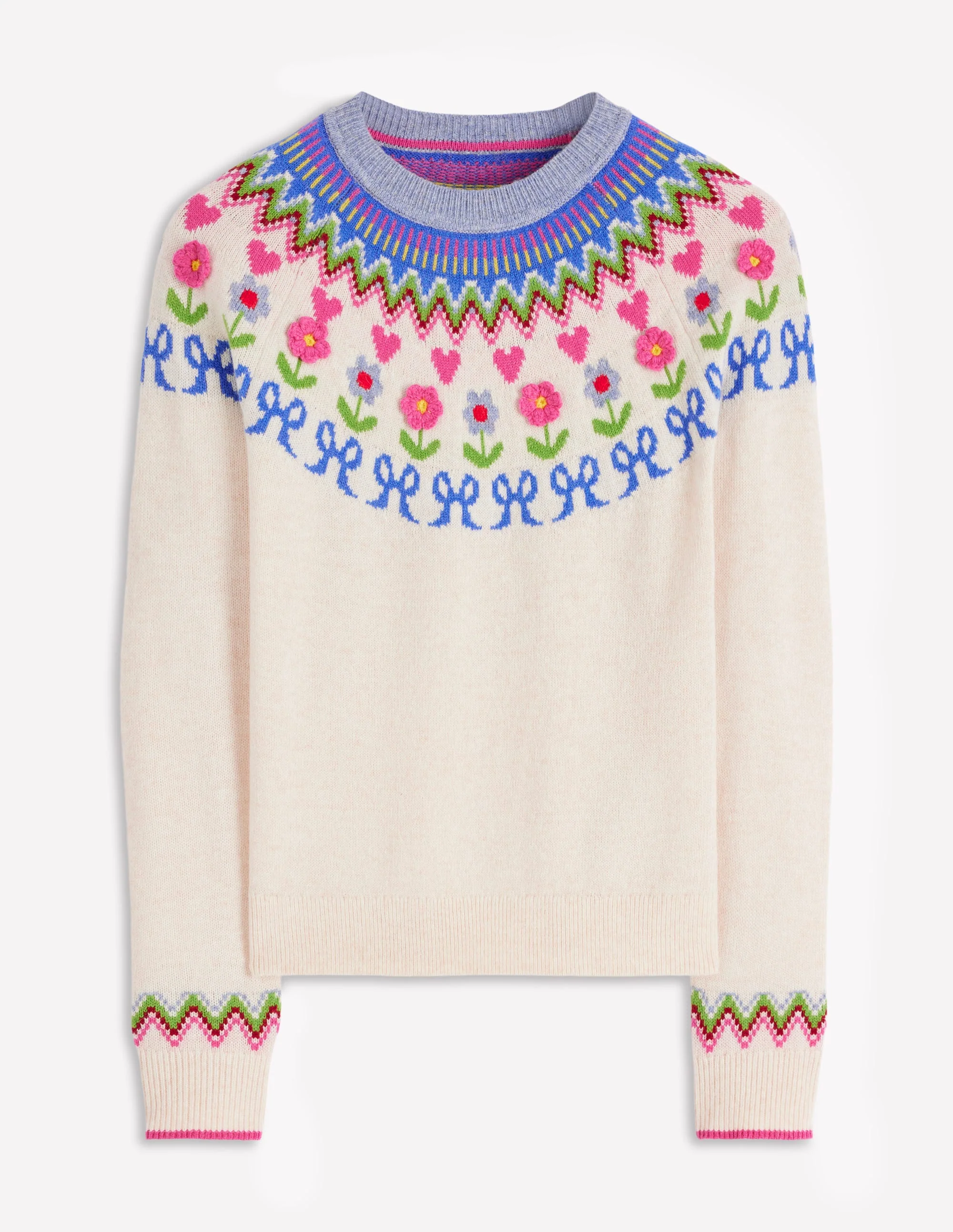 Edie Fair Isle Sweater-Oatmeal Melange, Flowers - Image 6