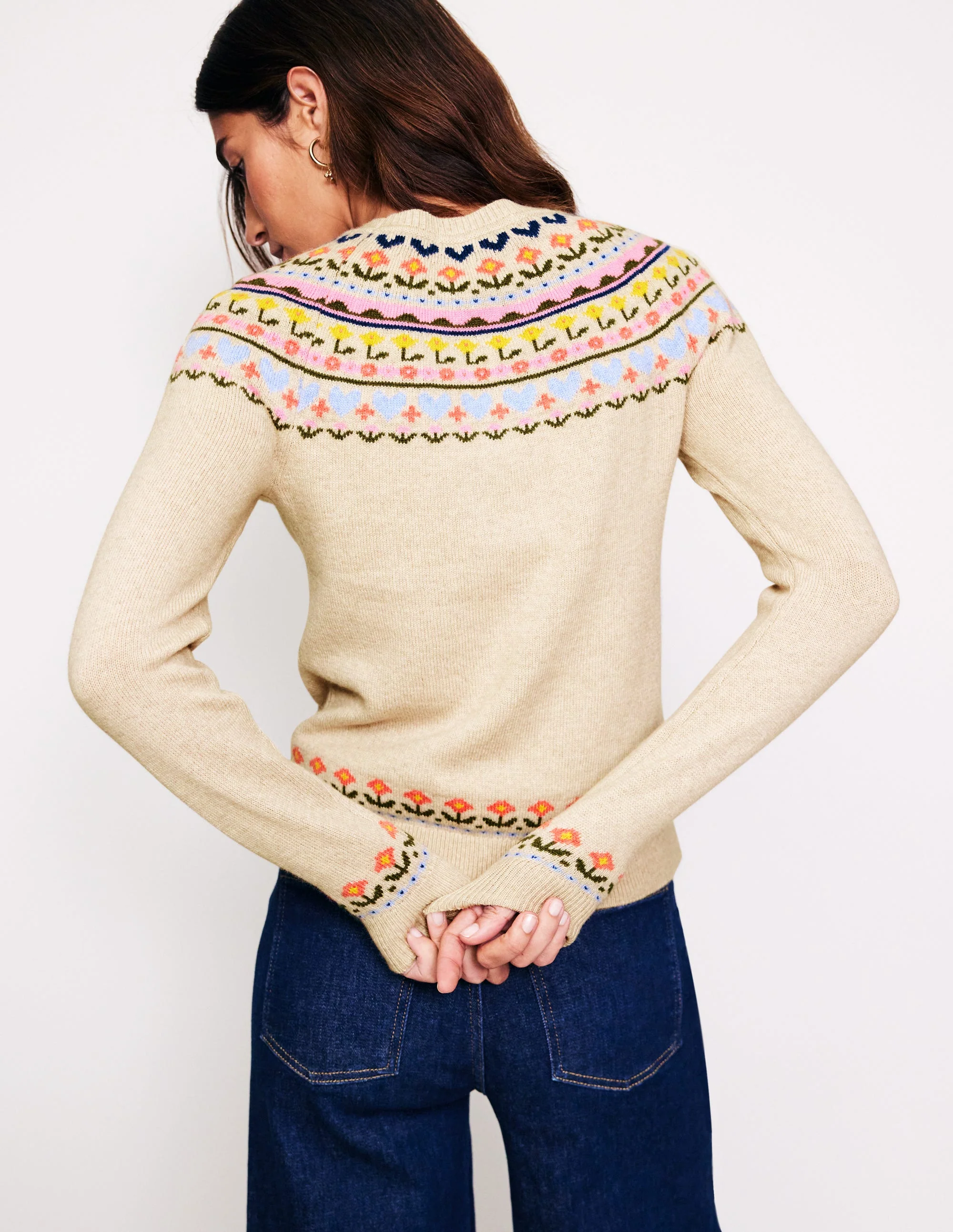Edie Fair Isle Sweater-Oatmeal Melange, Heart Flower - Image 3