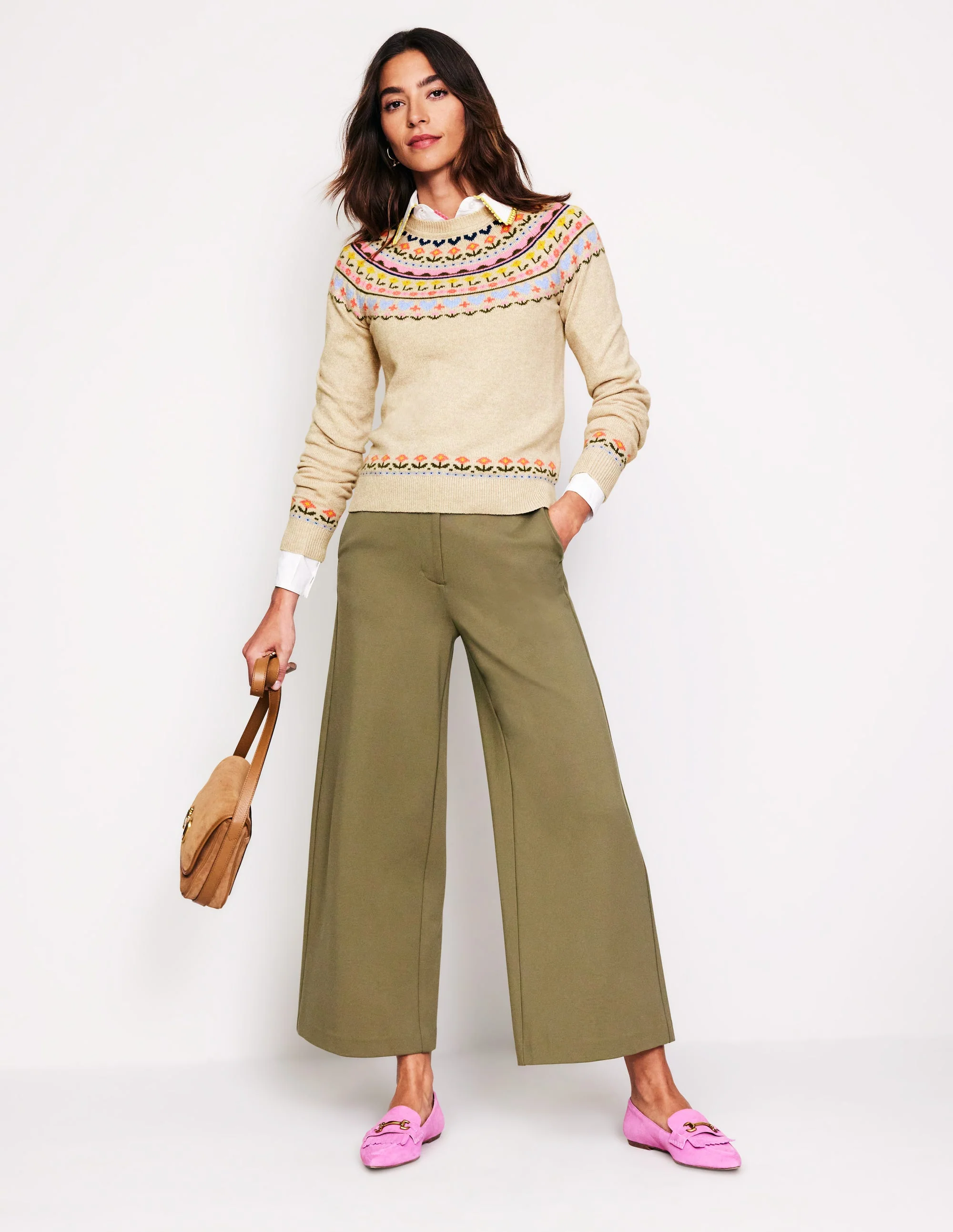 Edie Fair Isle Sweater-Oatmeal Melange, Heart Flower - Image 5