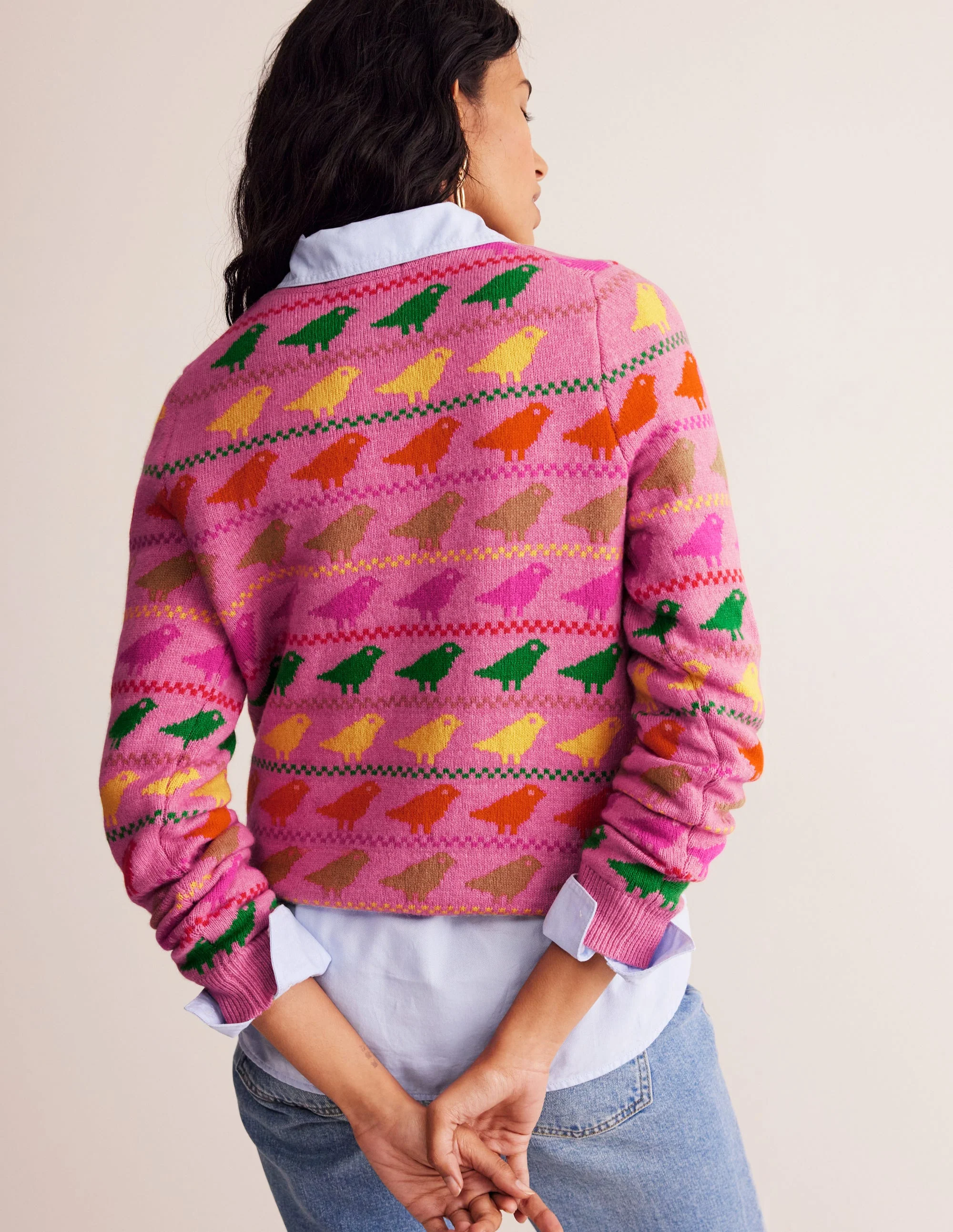 Edie Fair Isle Sweater-Pink Birds - Image 3