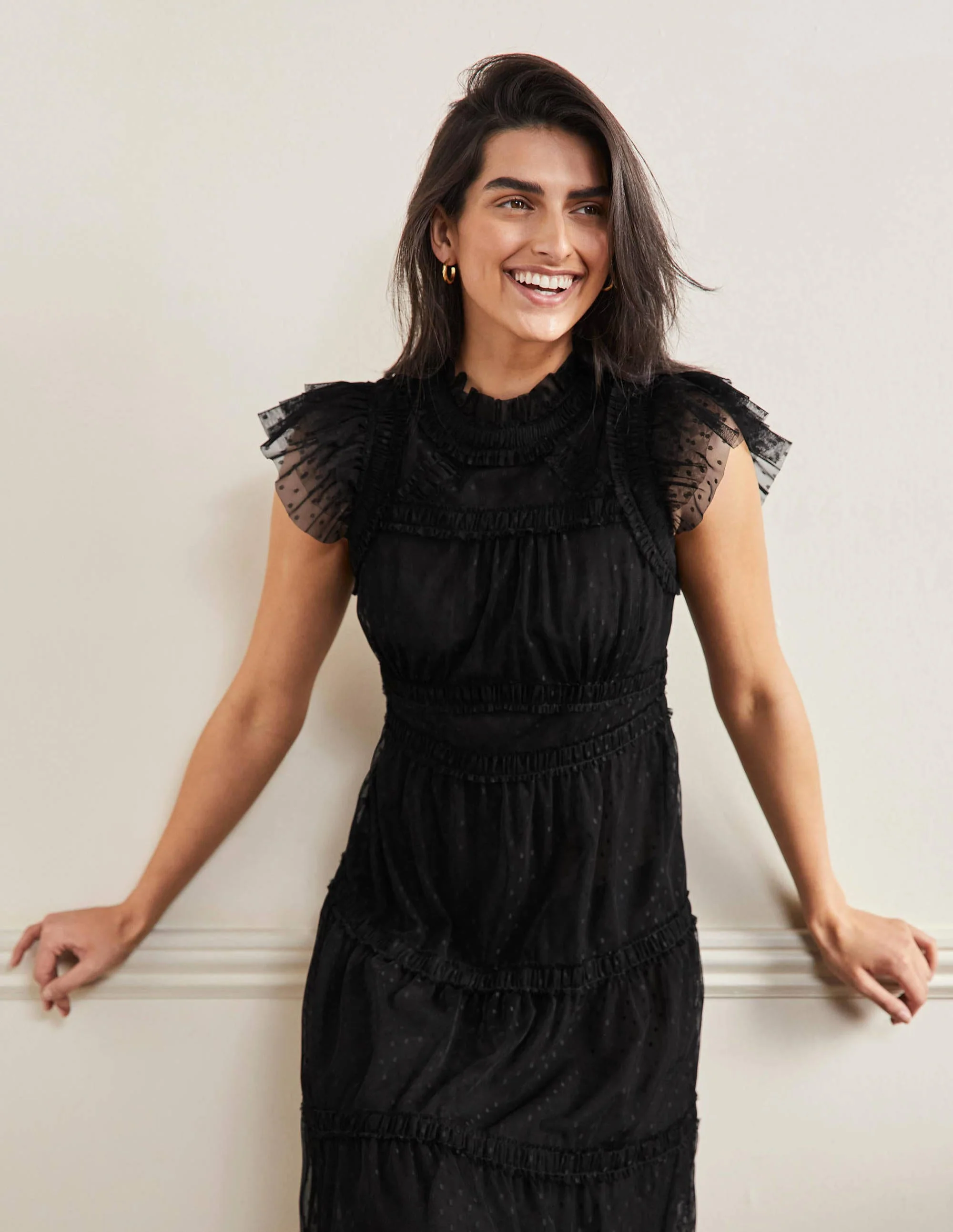 Edie Tiered Tulle Midi Dress-Black - Image 4