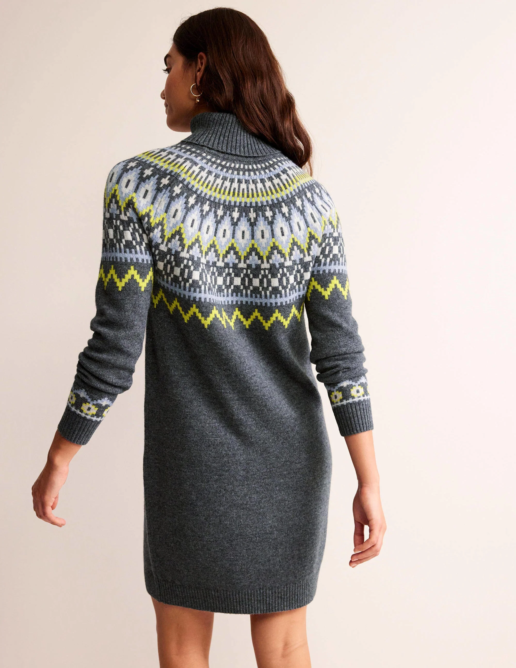 Edith Fair Isle Knitted Dress-Charcoal Melange - Image 3