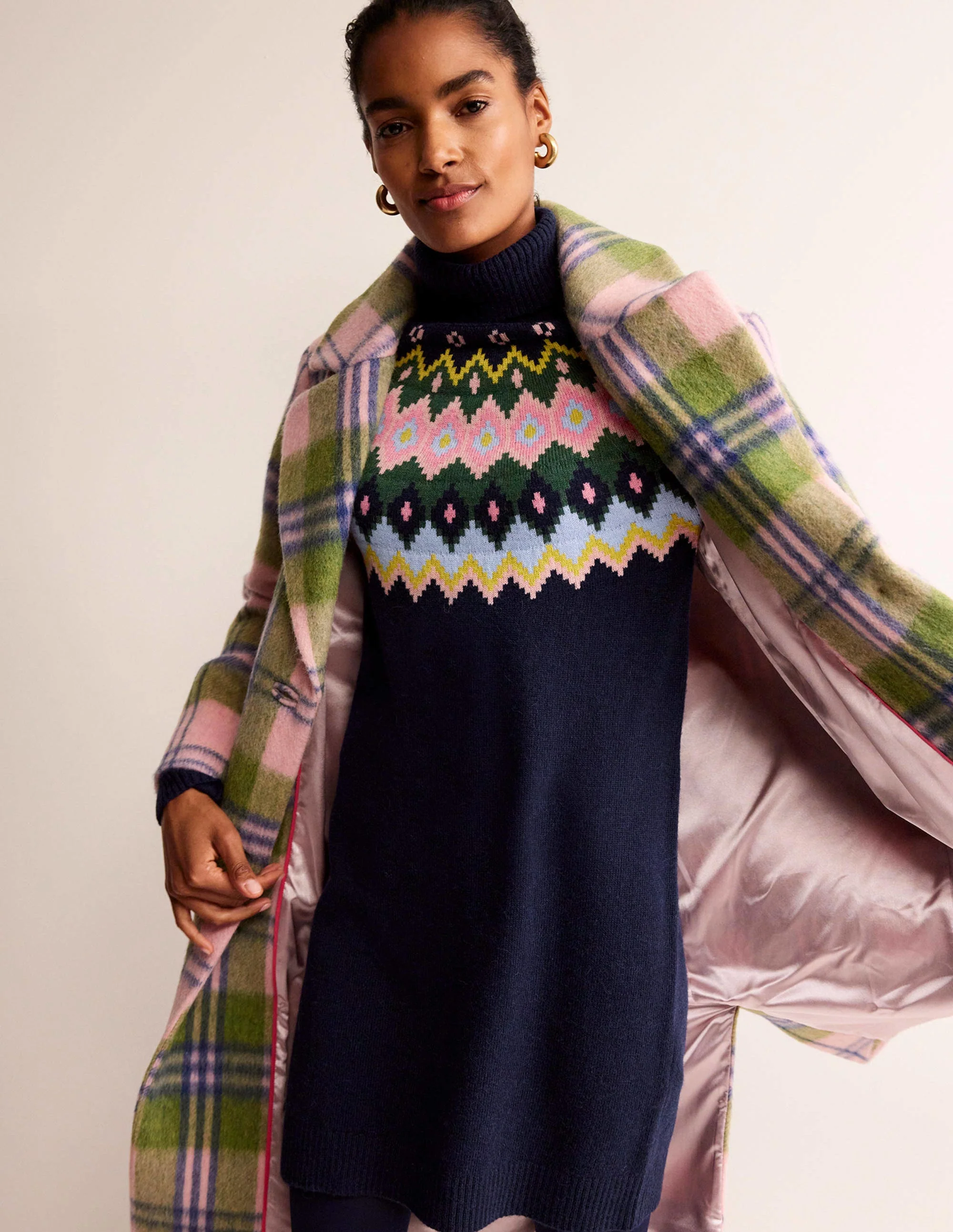 Edith Fair Isle Knitted Dress-Navy
