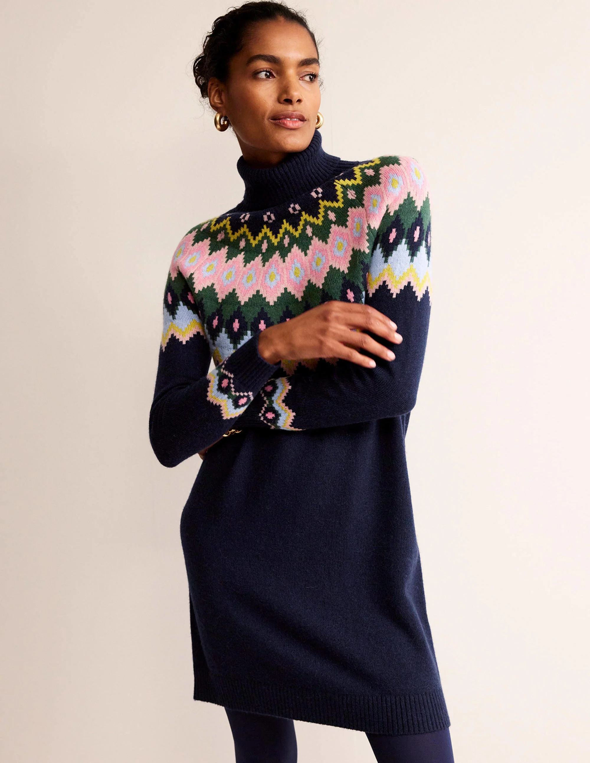 Edith Fair Isle Knitted Dress-Navy - Image 2
